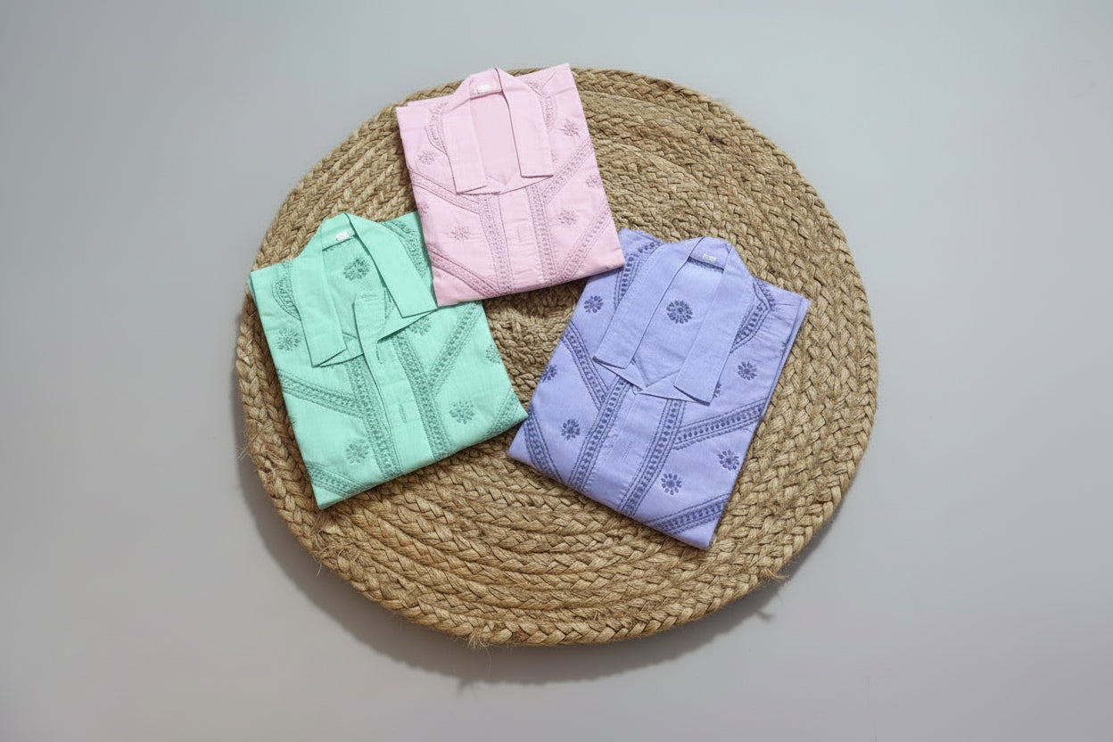BOYS LUCKNOWI CHIKANKARI KURTA PAJAMA SET