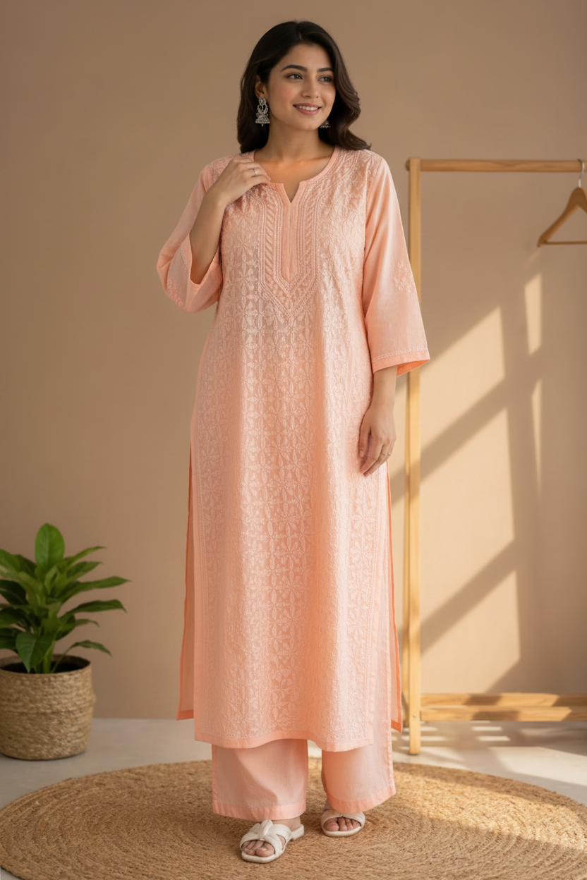 PURE WHITE PREMIUM MUSLIN COTTON CHIKANKARI KURTA