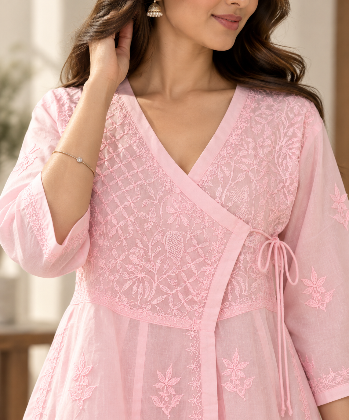 NAZAKAT ANARKALI ANGRAKHA - PURE VOILE COTTON LUCKNOWI CHIKANKARI (Copy)