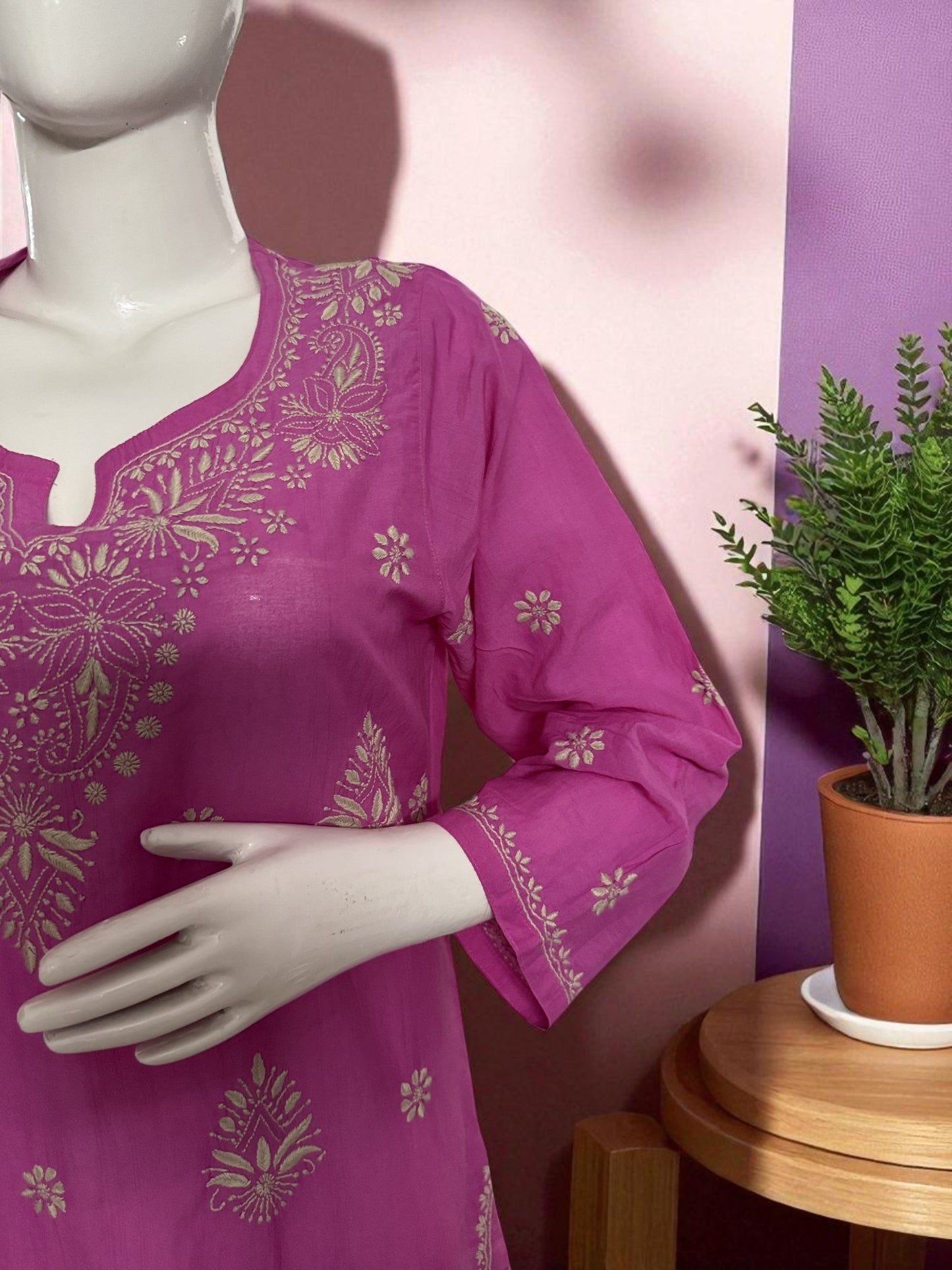 NOOR GULABI GOLDEN BEIGE CHIKANKARI KURTA