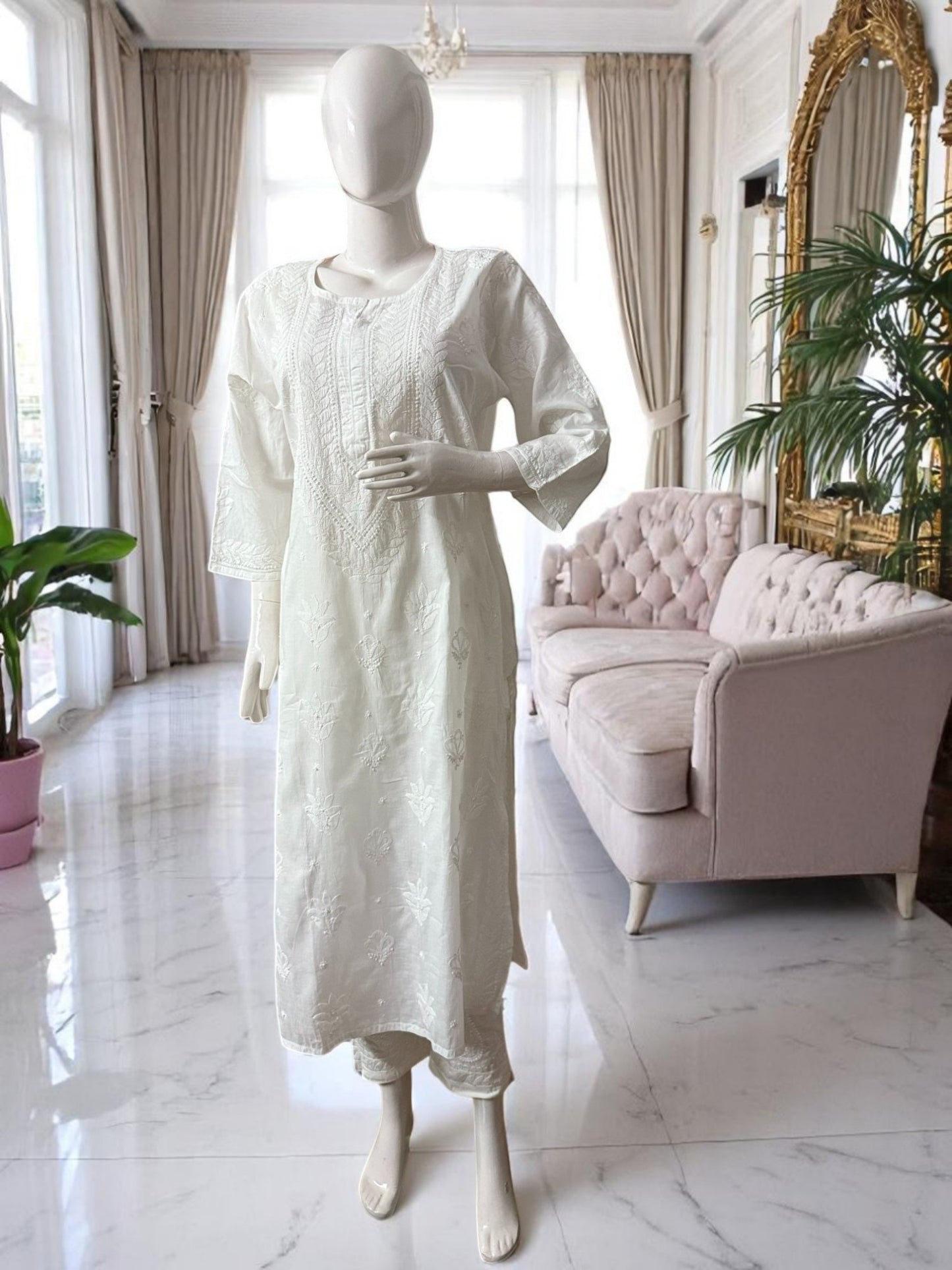 WHITE MUL COTTON CHIKANKARI KURTI
