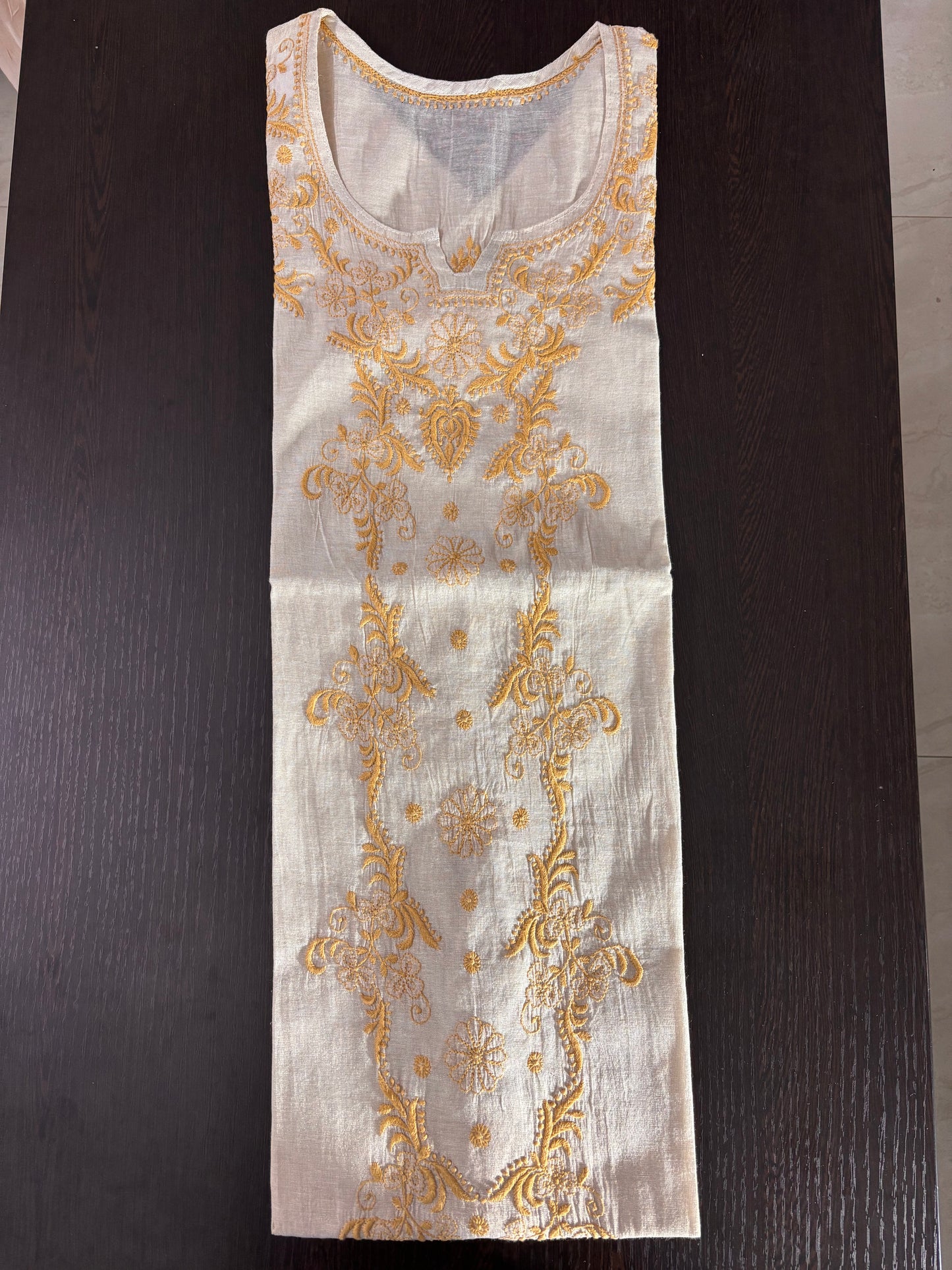 TISSUE COTTON PREMIUM HAND-EMBROIDERED CHIKANKARI KURTA -Brown