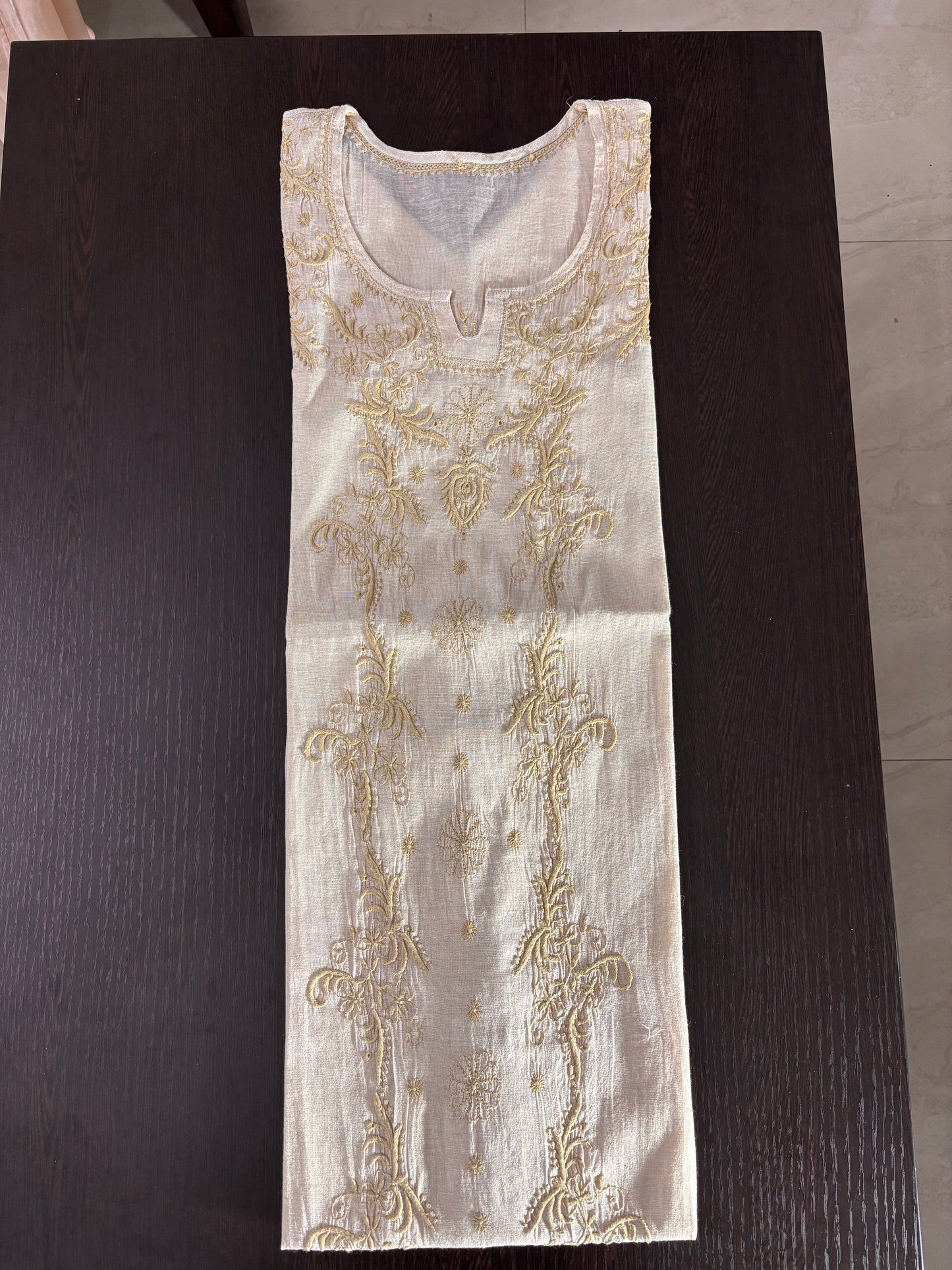 TISSUE COTTON PREMIUM HAND-EMBROIDERED CHIKANKARI KURTA- Golden