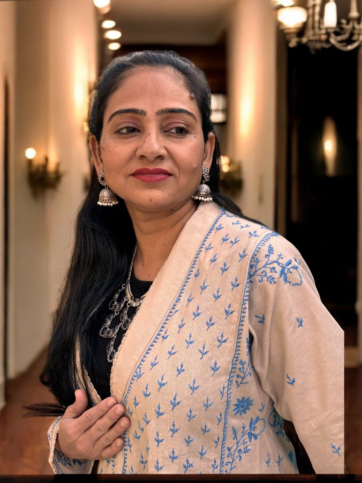 EXCLUSIVE GREY LONG NOORI COLOR JACKET WITH HANDCRAFTED CHIKANKARI