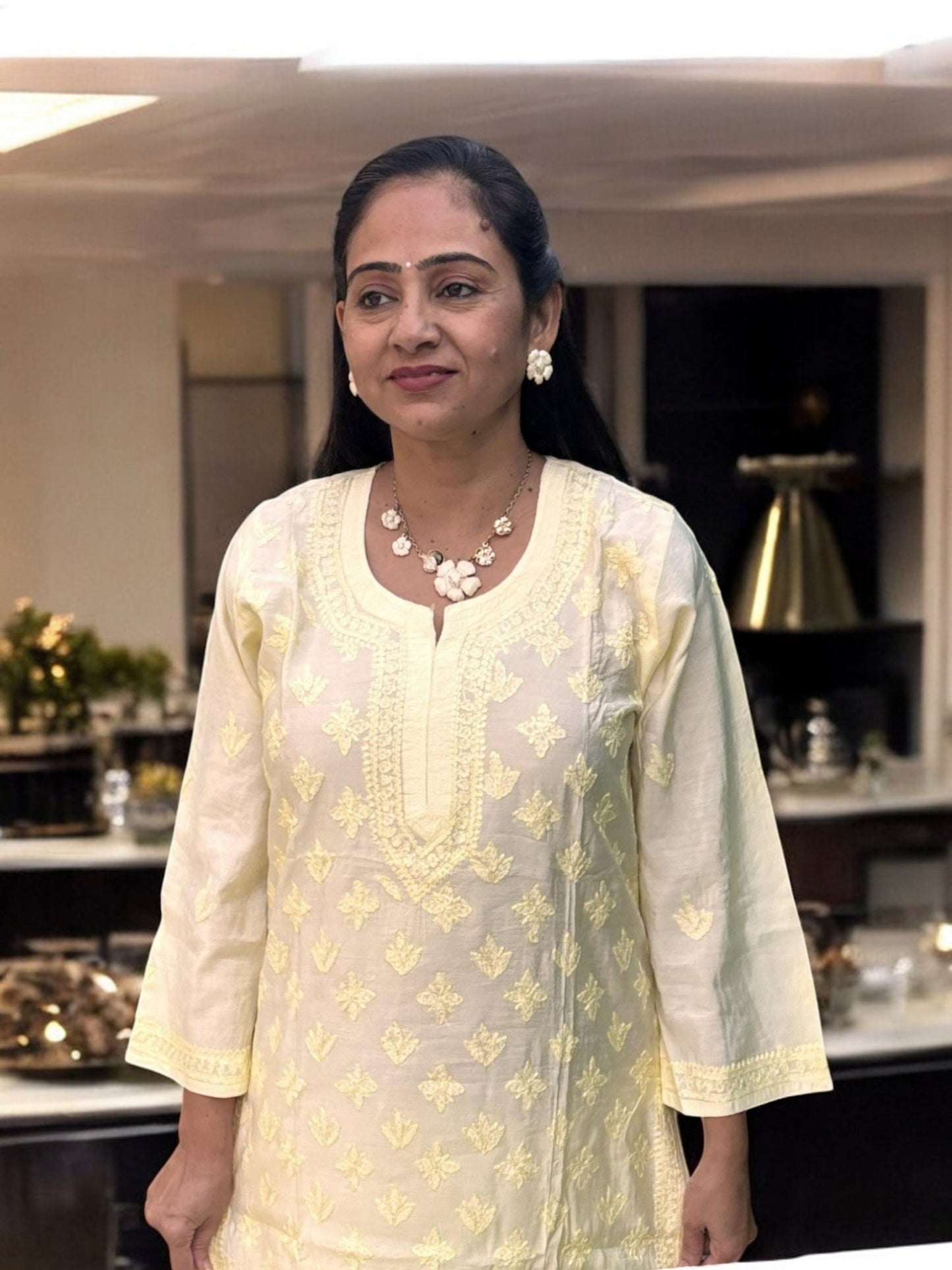 PASTEL YELLOW COLOR CHANDERI COTTON SUIT WITH CHIKANKARI 011