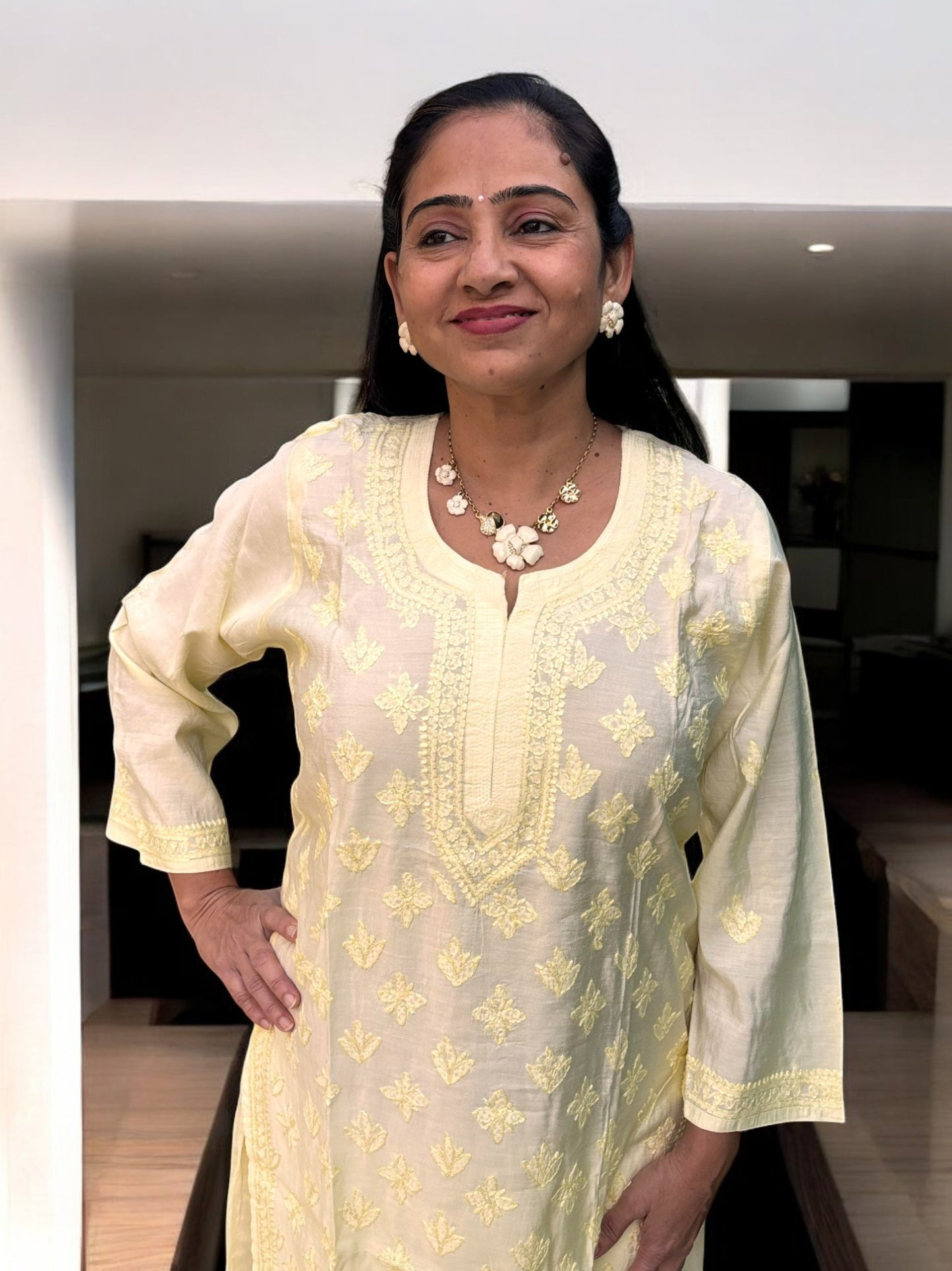 PASTEL YELLOW COLOR CHANDERI COTTON SUIT WITH CHIKANKARI 011