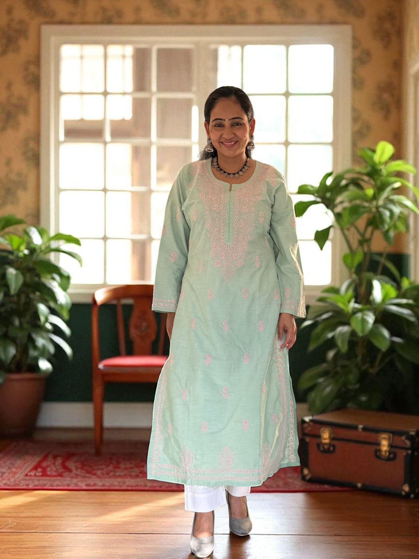 RAJASI PASTEL GREEN CHIKANKARI KURTI