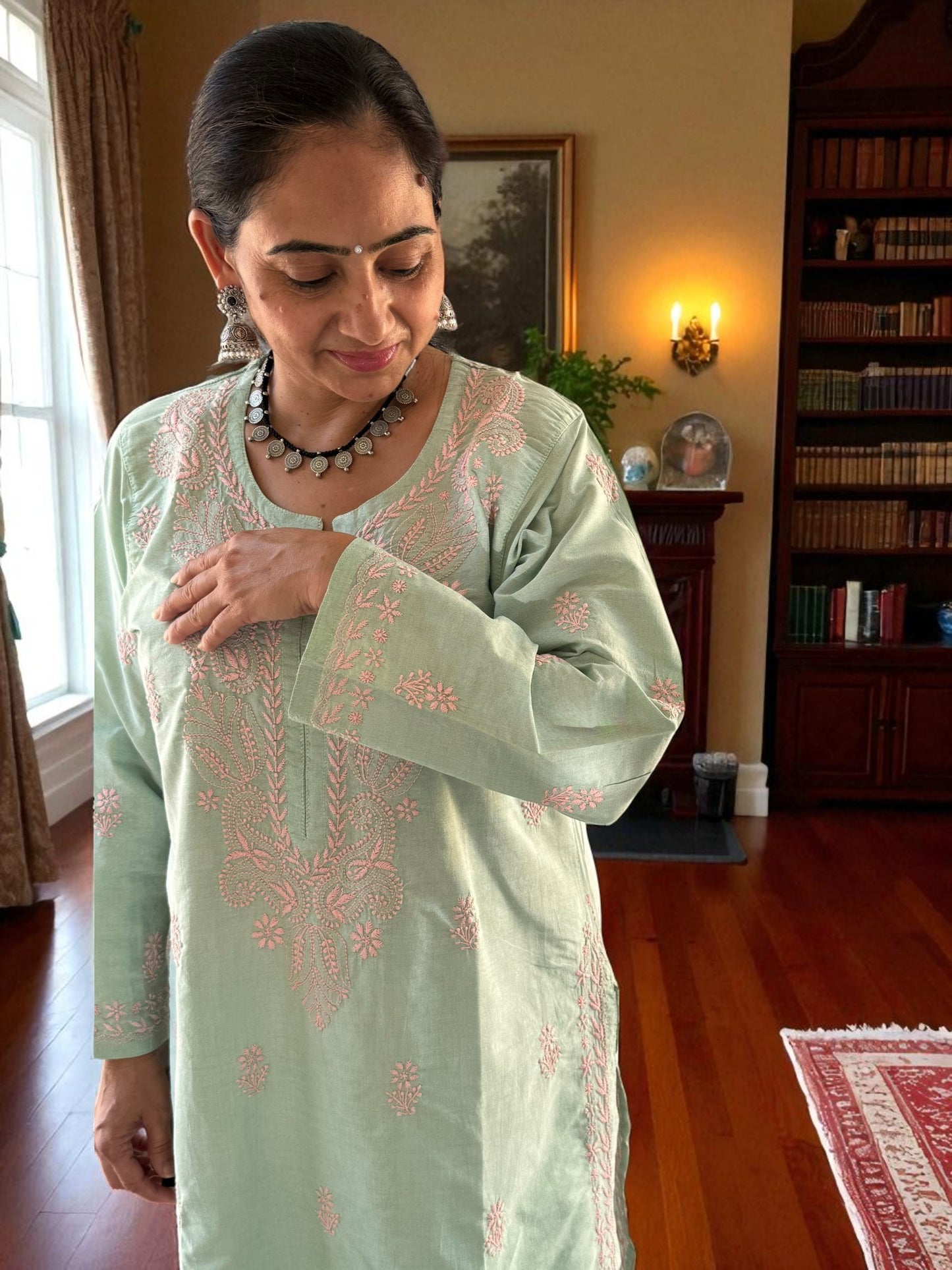 RAJASI PASTEL GREEN CHIKANKARI KURTI