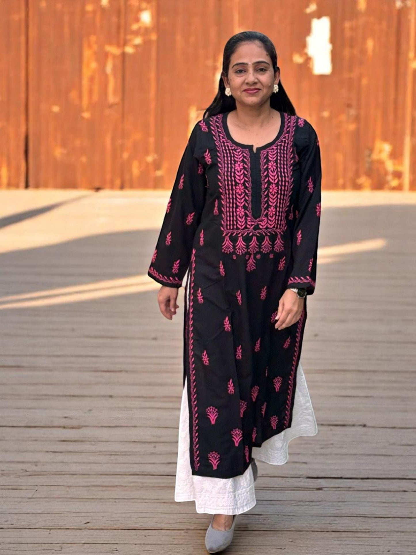 BLACK NOORI STYLE HANDCRAFTED CHIKANKARI STRAIGHT KURTI
