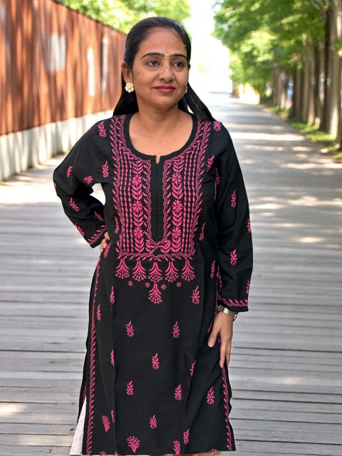 BLACK NOORI STYLE HANDCRAFTED CHIKANKARI STRAIGHT KURTI