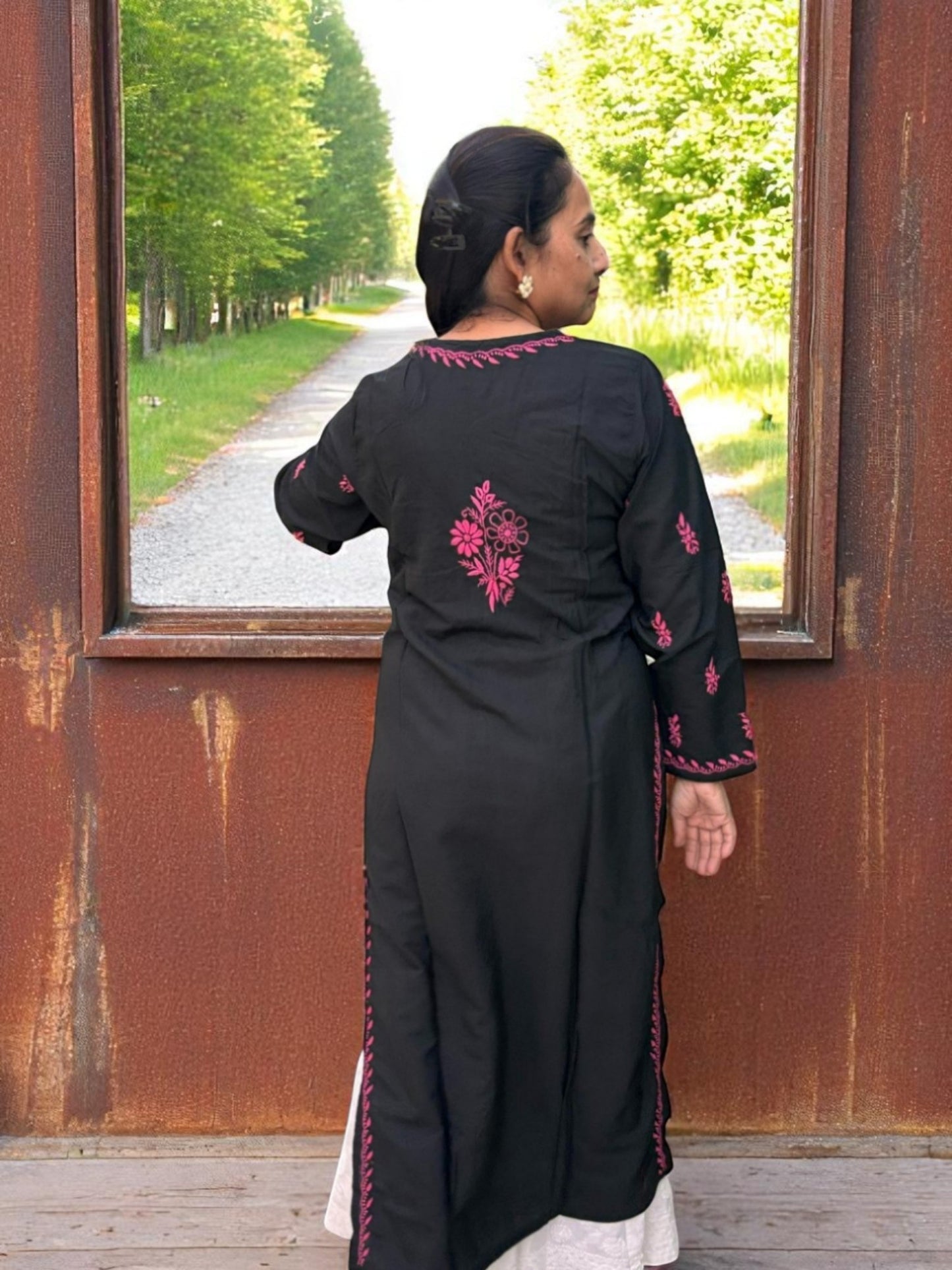 BLACK NOORI STYLE HANDCRAFTED CHIKANKARI STRAIGHT KURTI