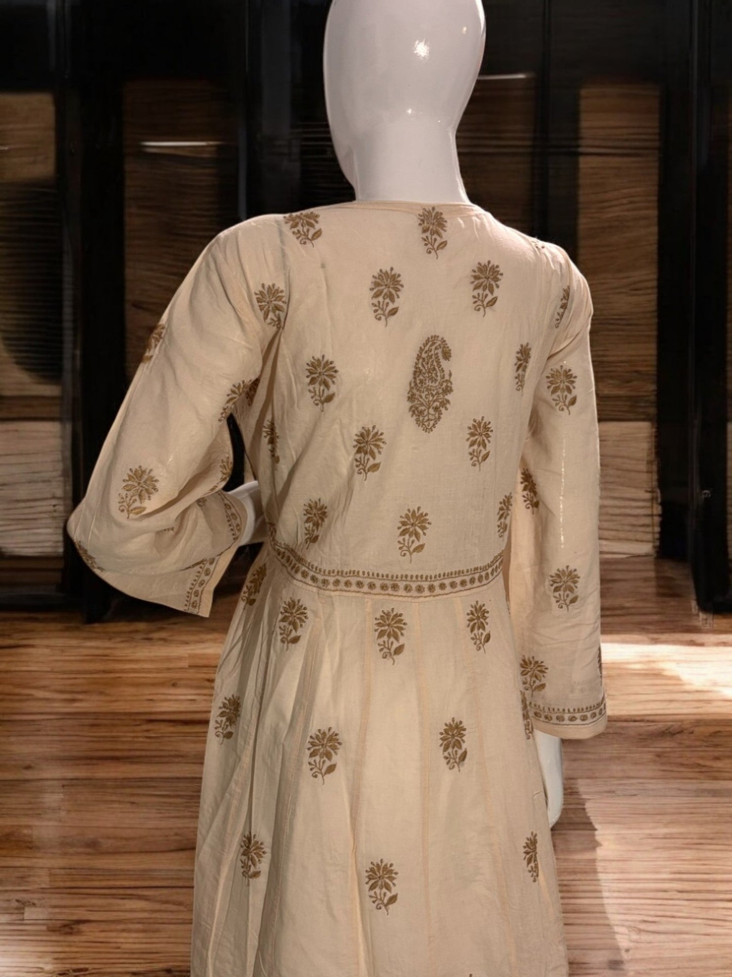PREMIUM CHANDERI COTTON ANARKALI NOORI -COFFEE CREAM