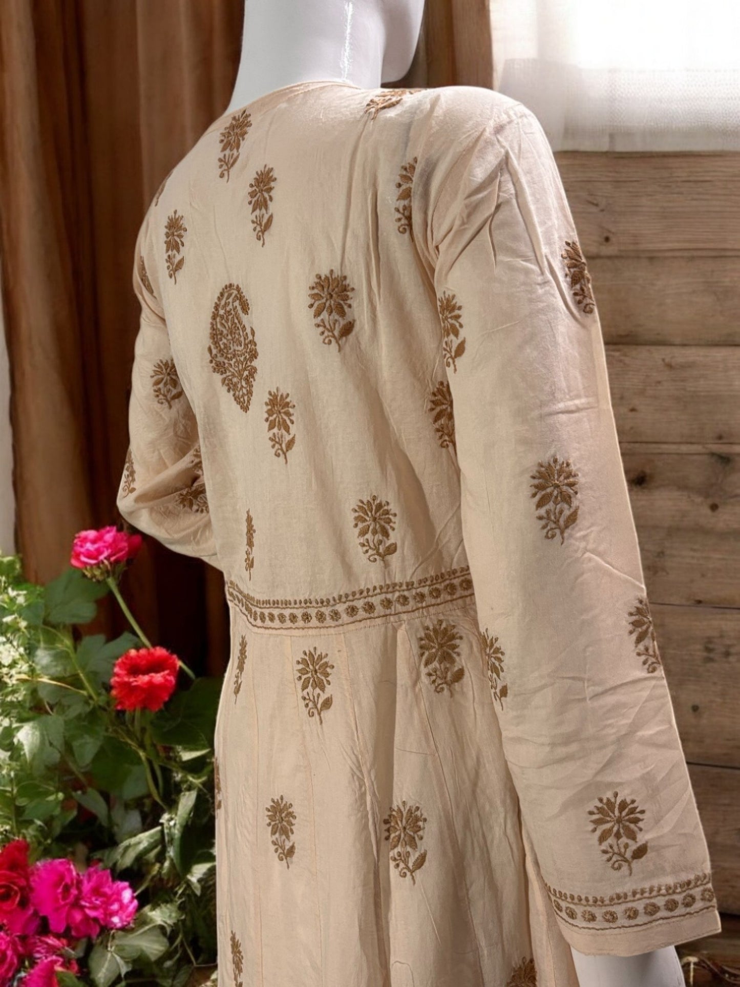 PREMIUM CHANDERI COTTON ANARKALI NOORI -COFFEE CREAM