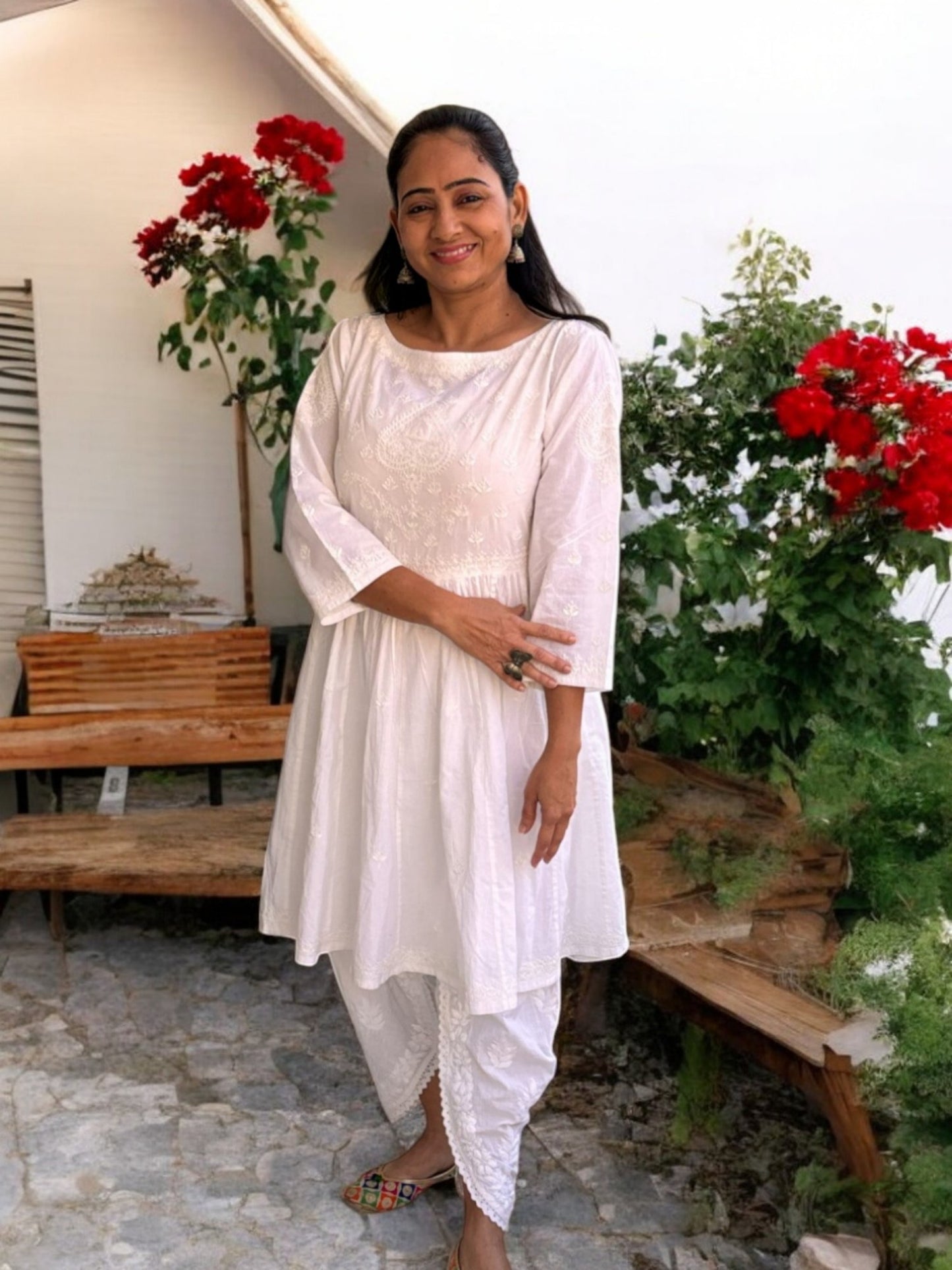 WHITE PREMIUM COTTON HANDCRFTED SHORT KURTI