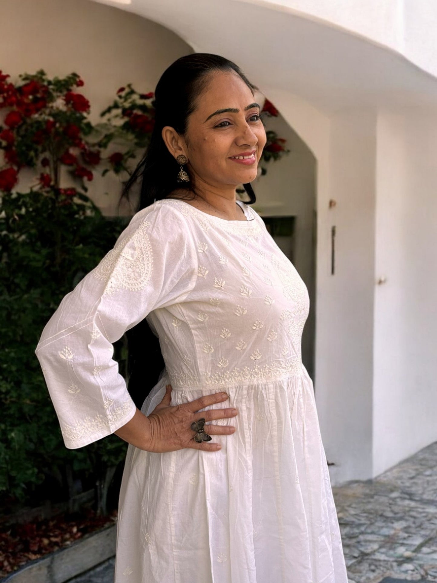 WHITE PREMIUM COTTON HANDCRFTED SHORT KURTI
