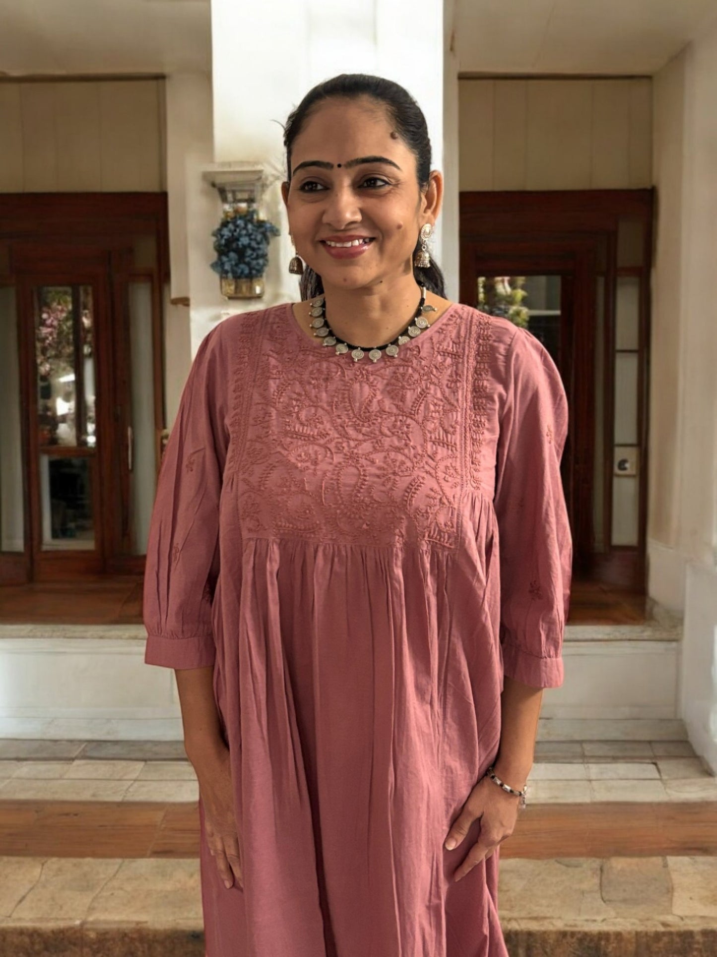 ONION COLOR PREMIUM COTTON HANDCRAFTED KURTI