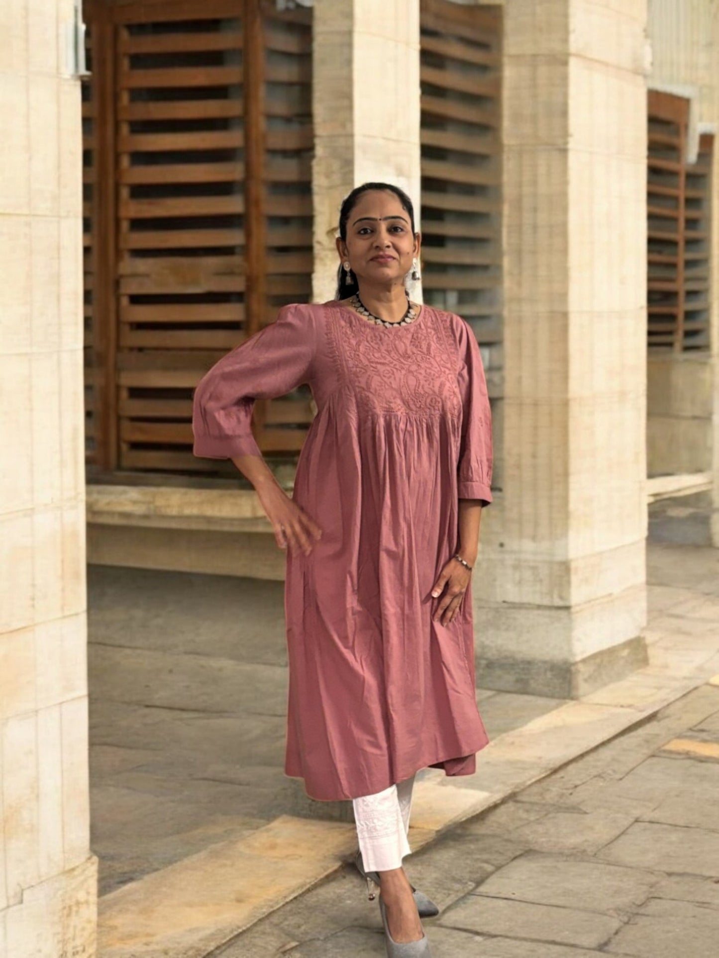 ONION COLOR PREMIUM COTTON HANDCRAFTED KURTI