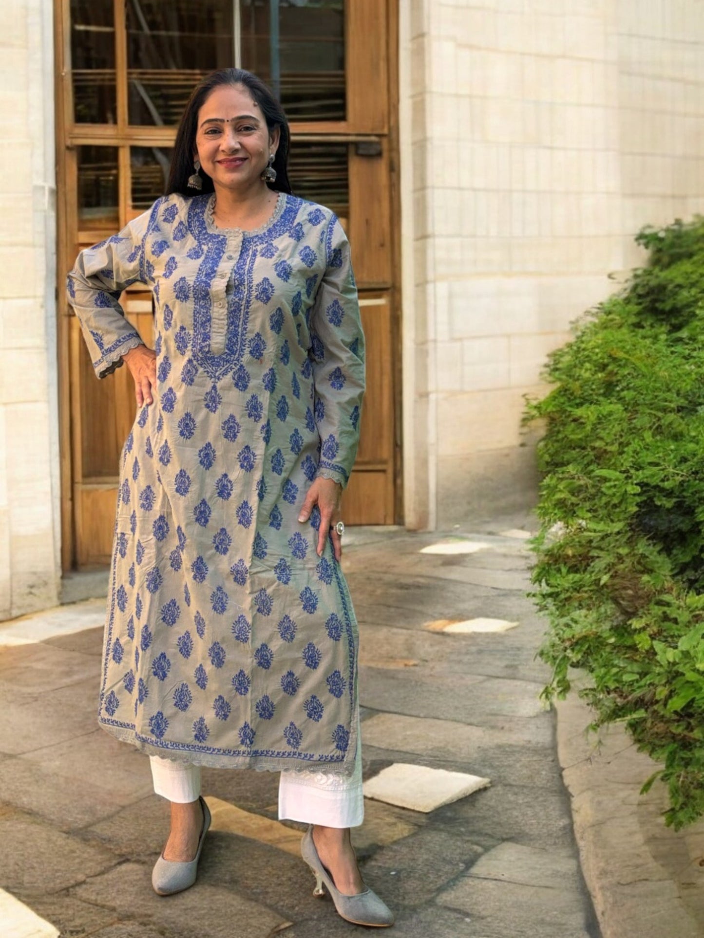 PREMIUM GREY NOORI WITH BLUE EMBROIDERY