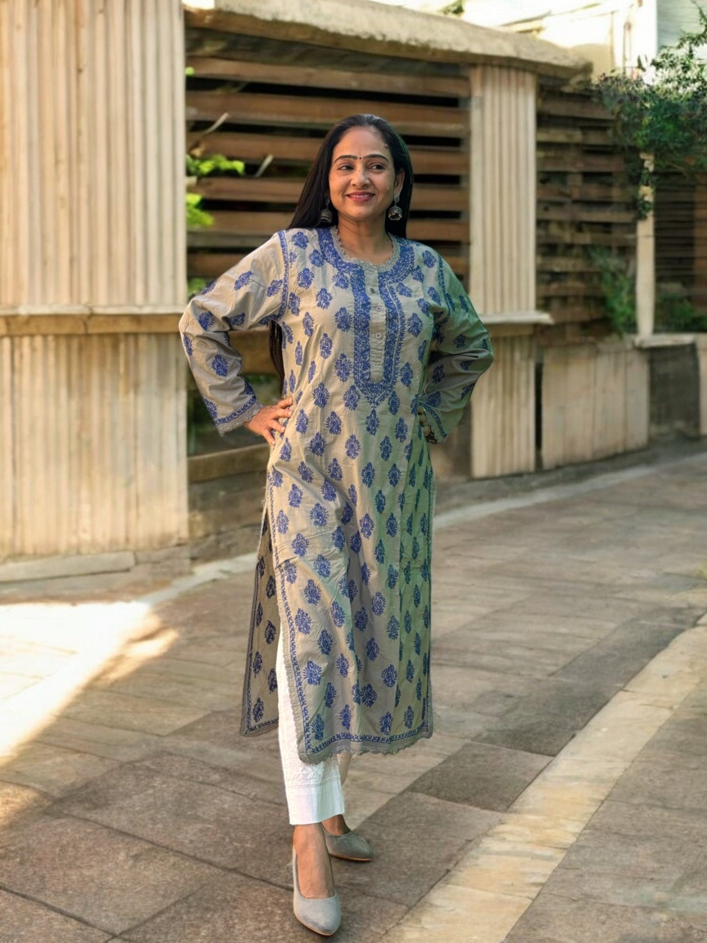PREMIUM GREY NOORI WITH BLUE EMBROIDERY