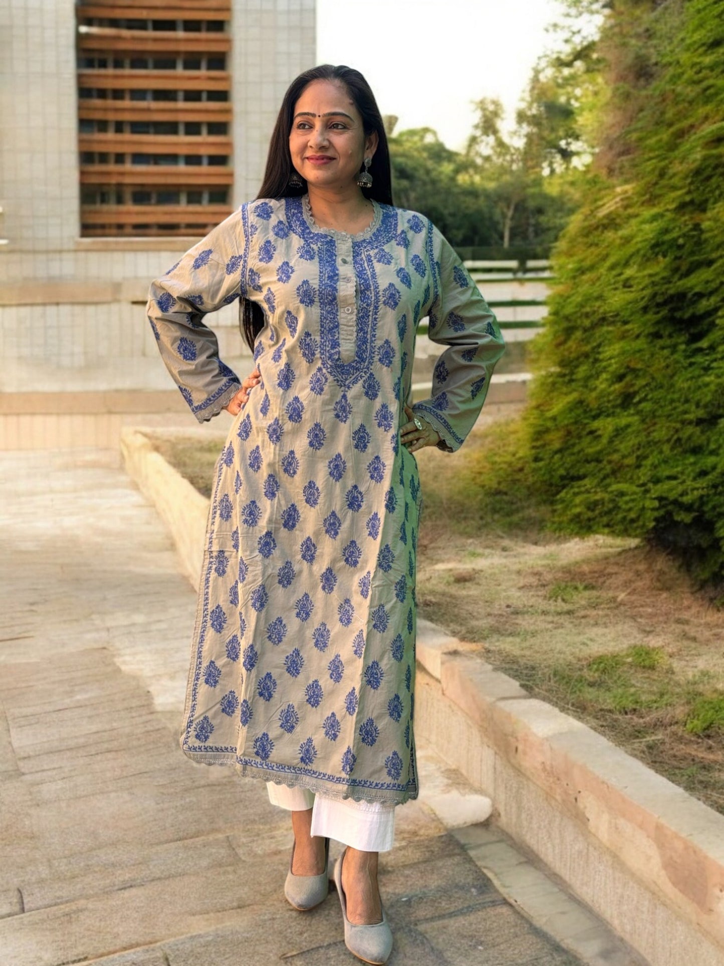 PREMIUM GREY NOORI WITH BLUE EMBROIDERY