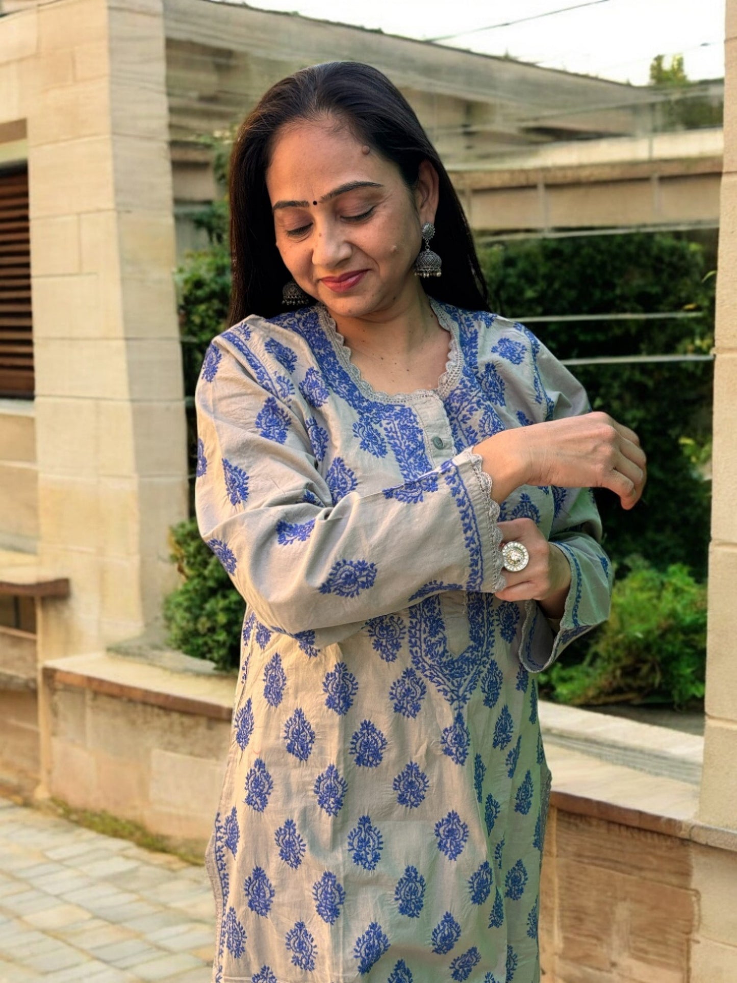 PREMIUM GREY NOORI WITH BLUE EMBROIDERY