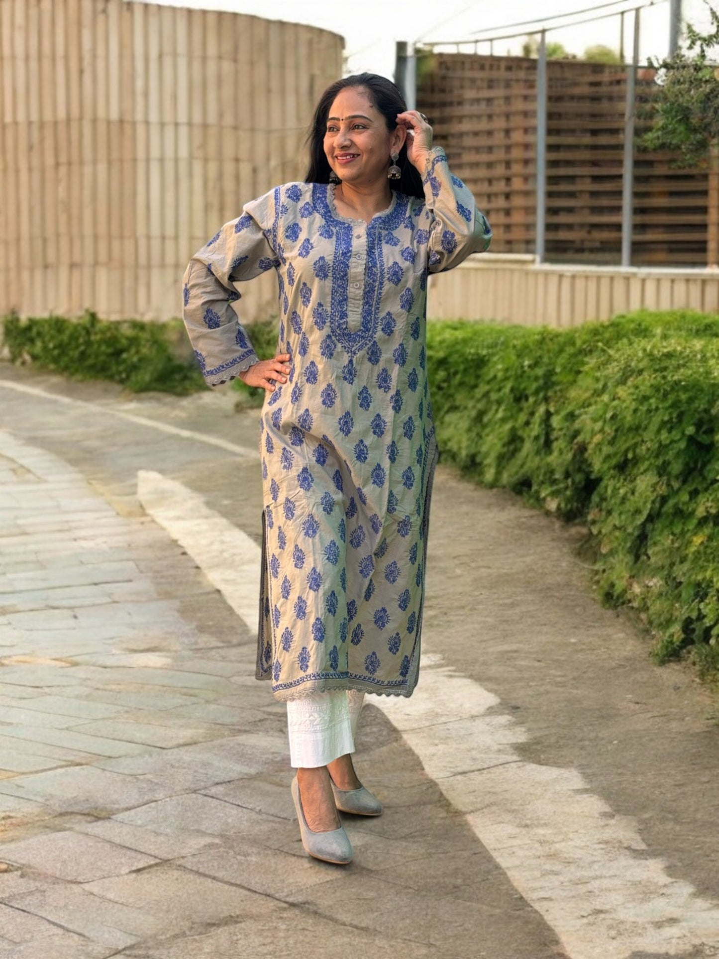 PREMIUM GREY NOORI WITH BLUE EMBROIDERY
