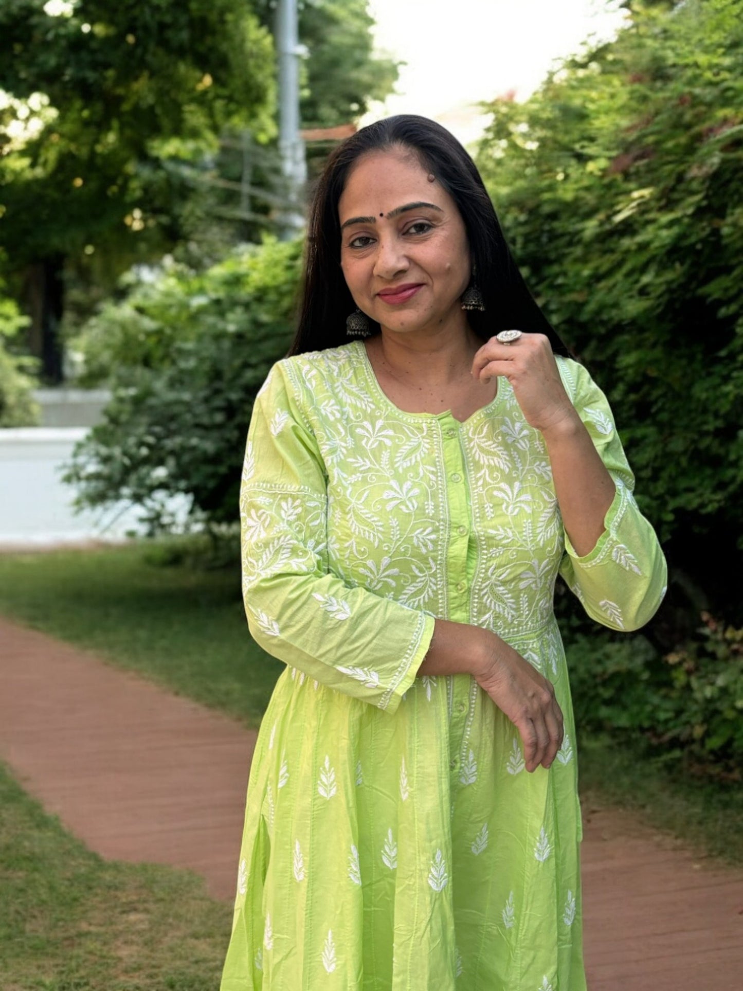 LIME GREEN ANARKALI NOORI WITH HEAVY EMBROIDERY