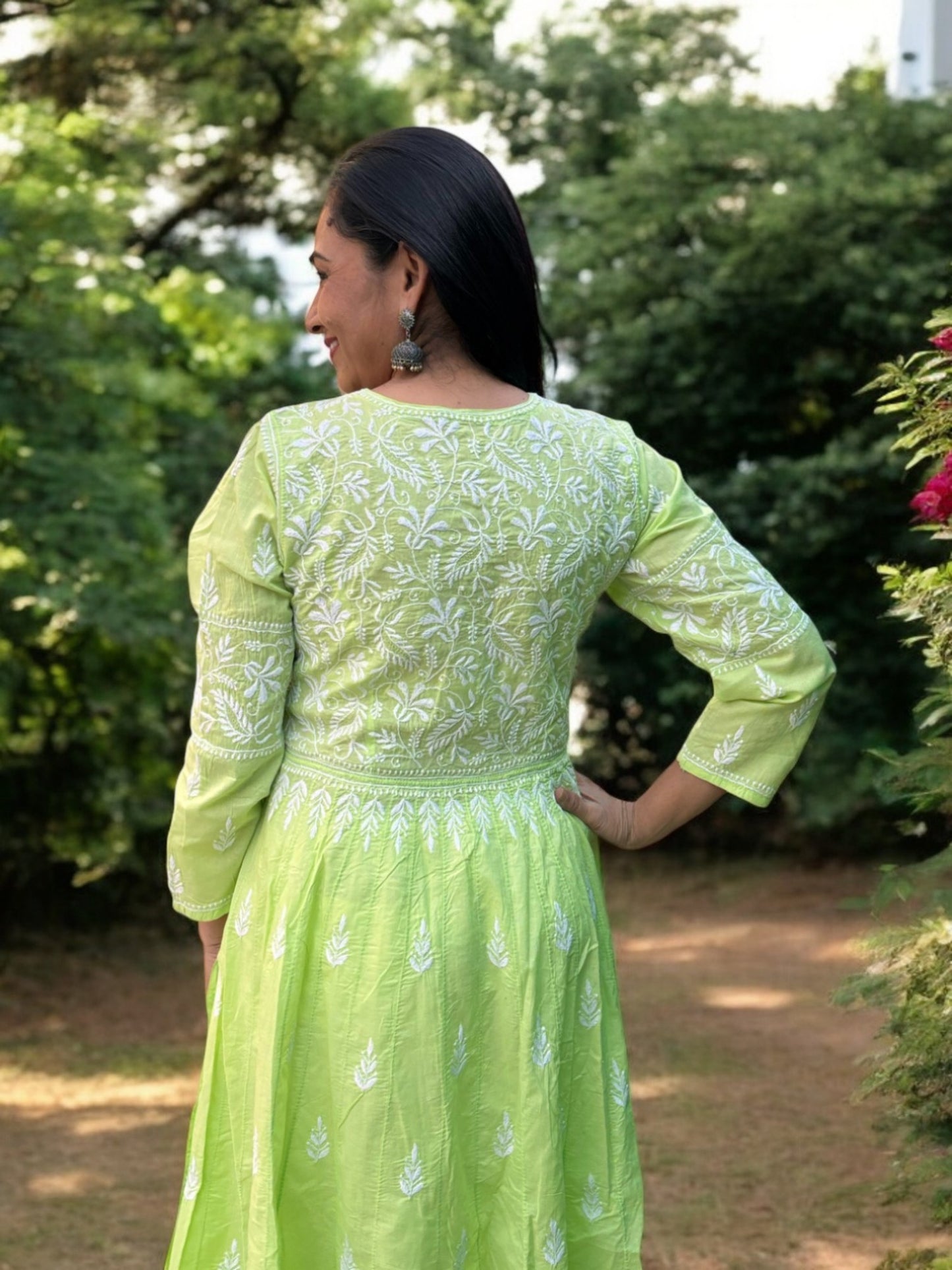 LIME GREEN ANARKALI NOORI WITH HEAVY EMBROIDERY