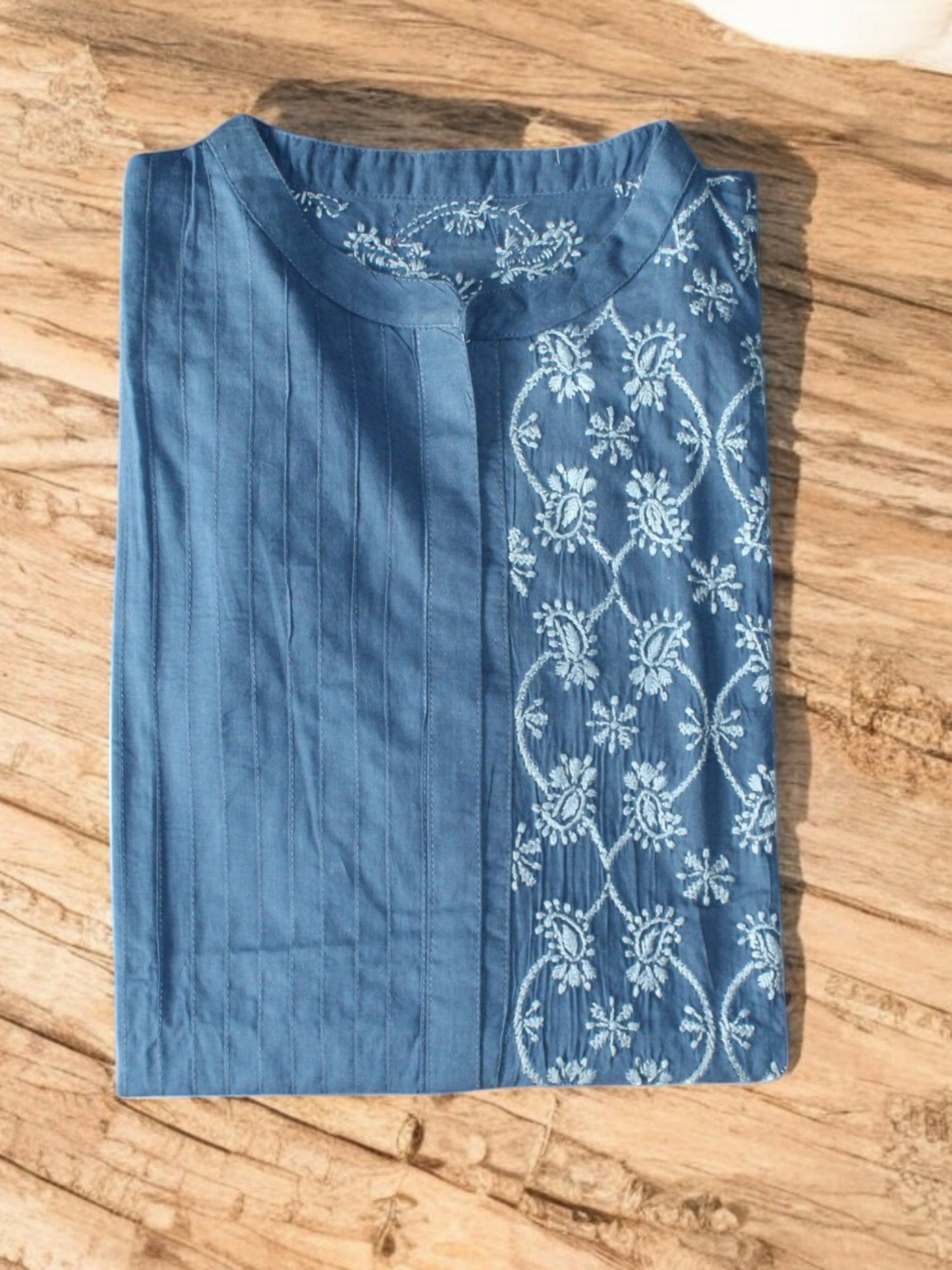 PREMIUM COTTON BLUE CHIKANKARI SHIRT