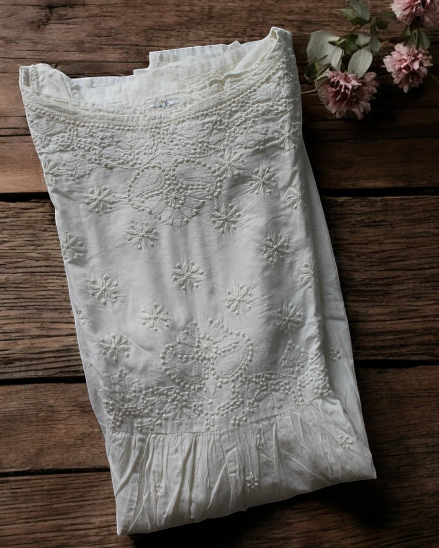 PREMIUM WHITE COTTON SHORT HANDCRAFTED KURTI