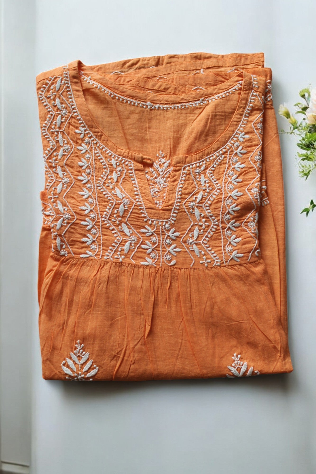 VIBRANT ORANGE PREMIUM COTTON SHORT KURTI