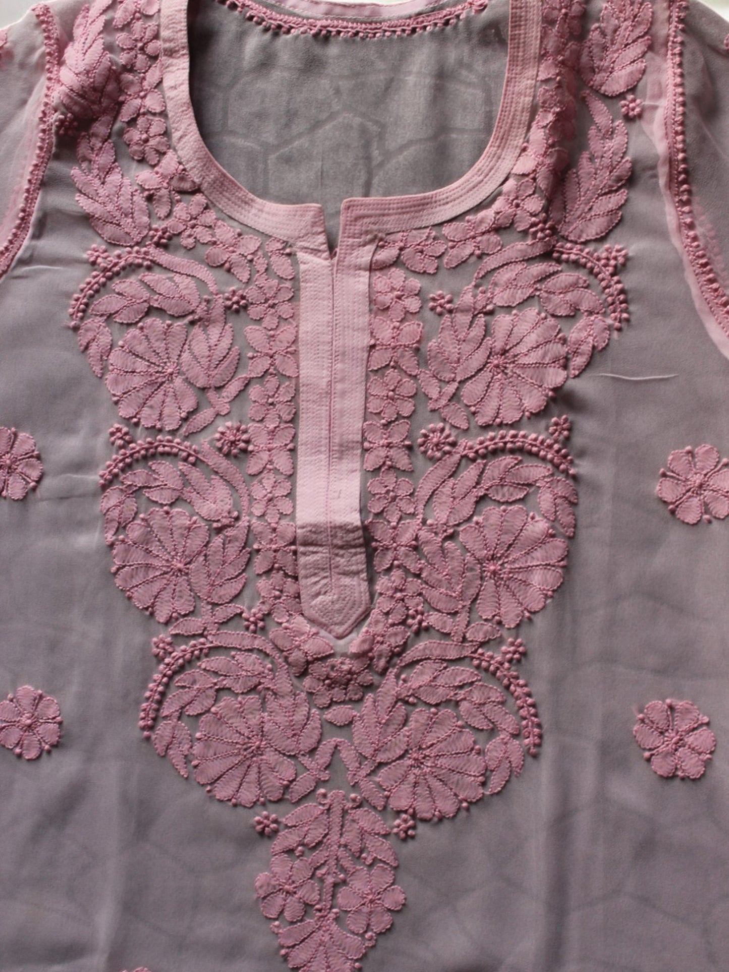 PREMIUM GEORGETTE PINK CHIKANKARI KURTI