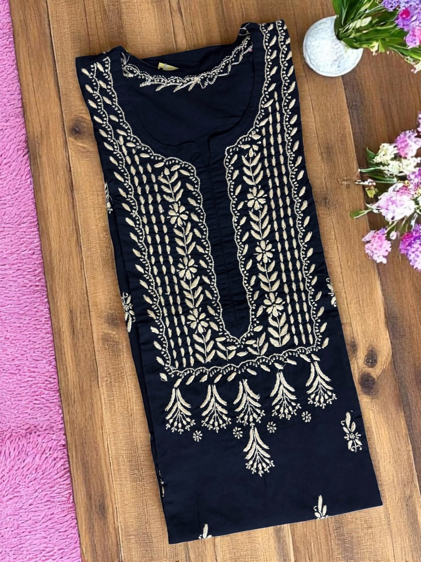 BLACK NOORI STYLE HANDCRAFTED CHIKANKARI STRAIGHT KURTI