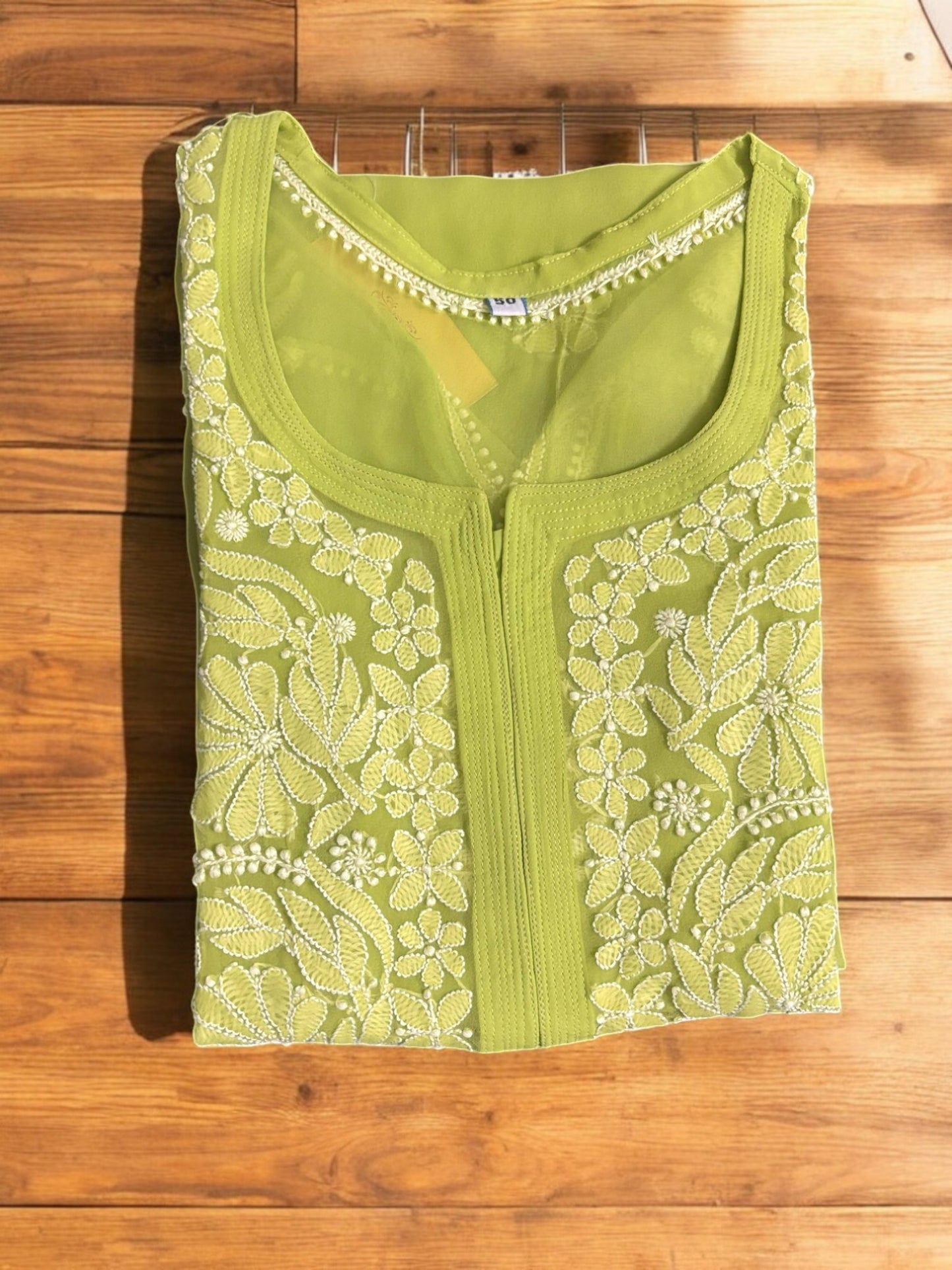 PREMIUM GEORGETTE GREEN CHIKANKARI KURTI