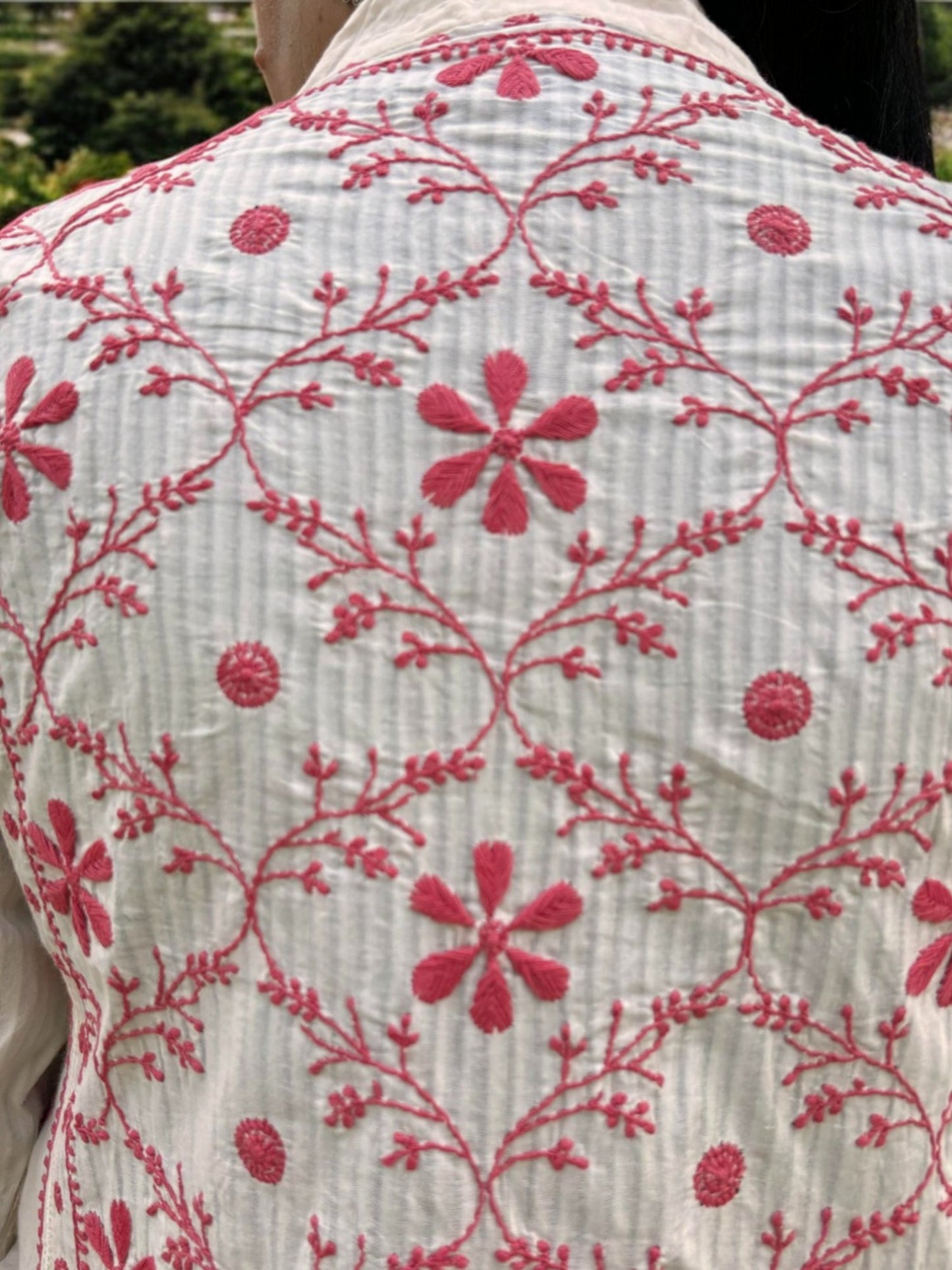 EXCLUSIVE CREAM COLOR LONG NOORI JACKET WITH HANDCRAFTED CHIKANKARI