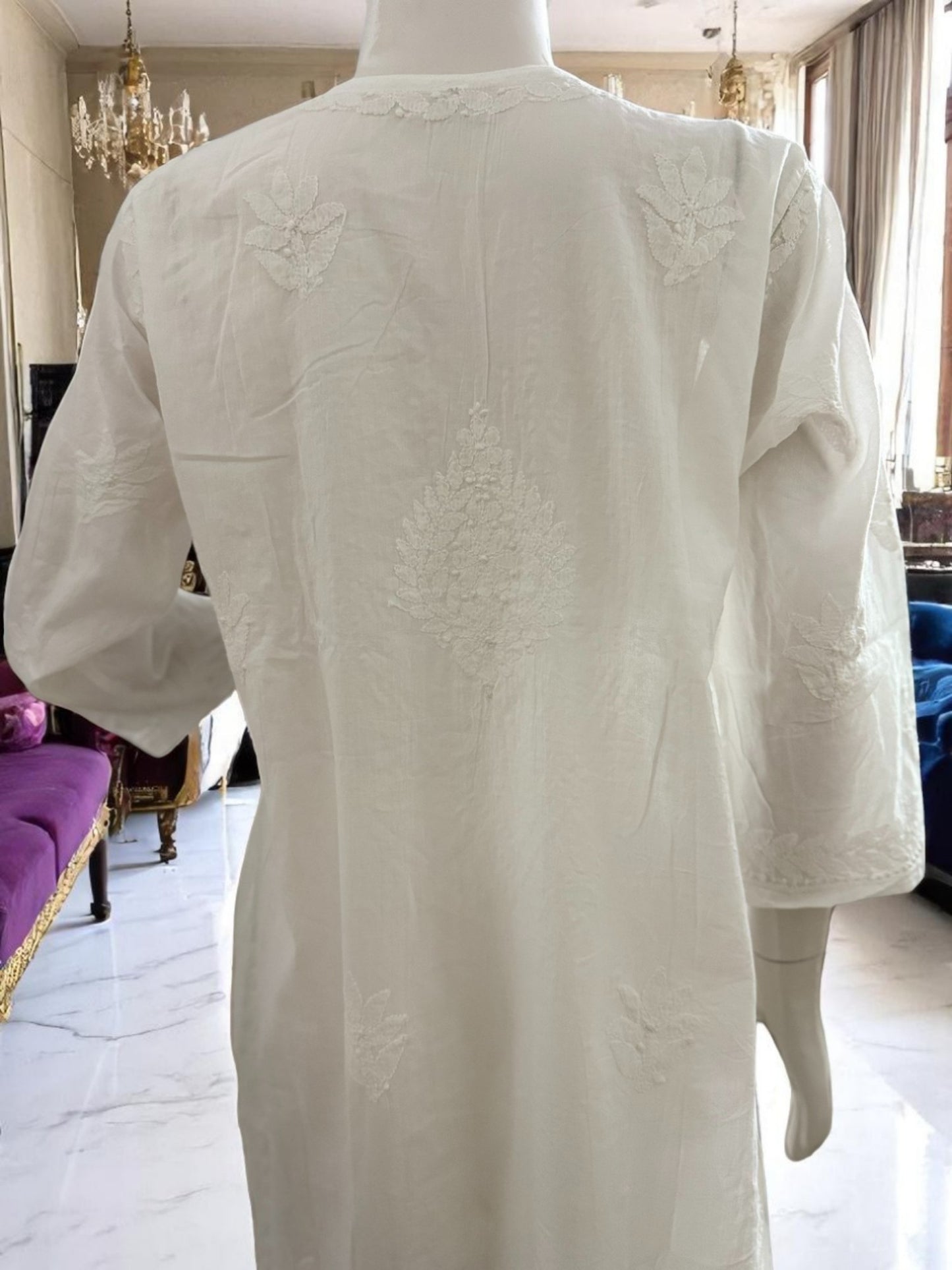 WHITE MUL COTTON CHIKANKARI KURTI