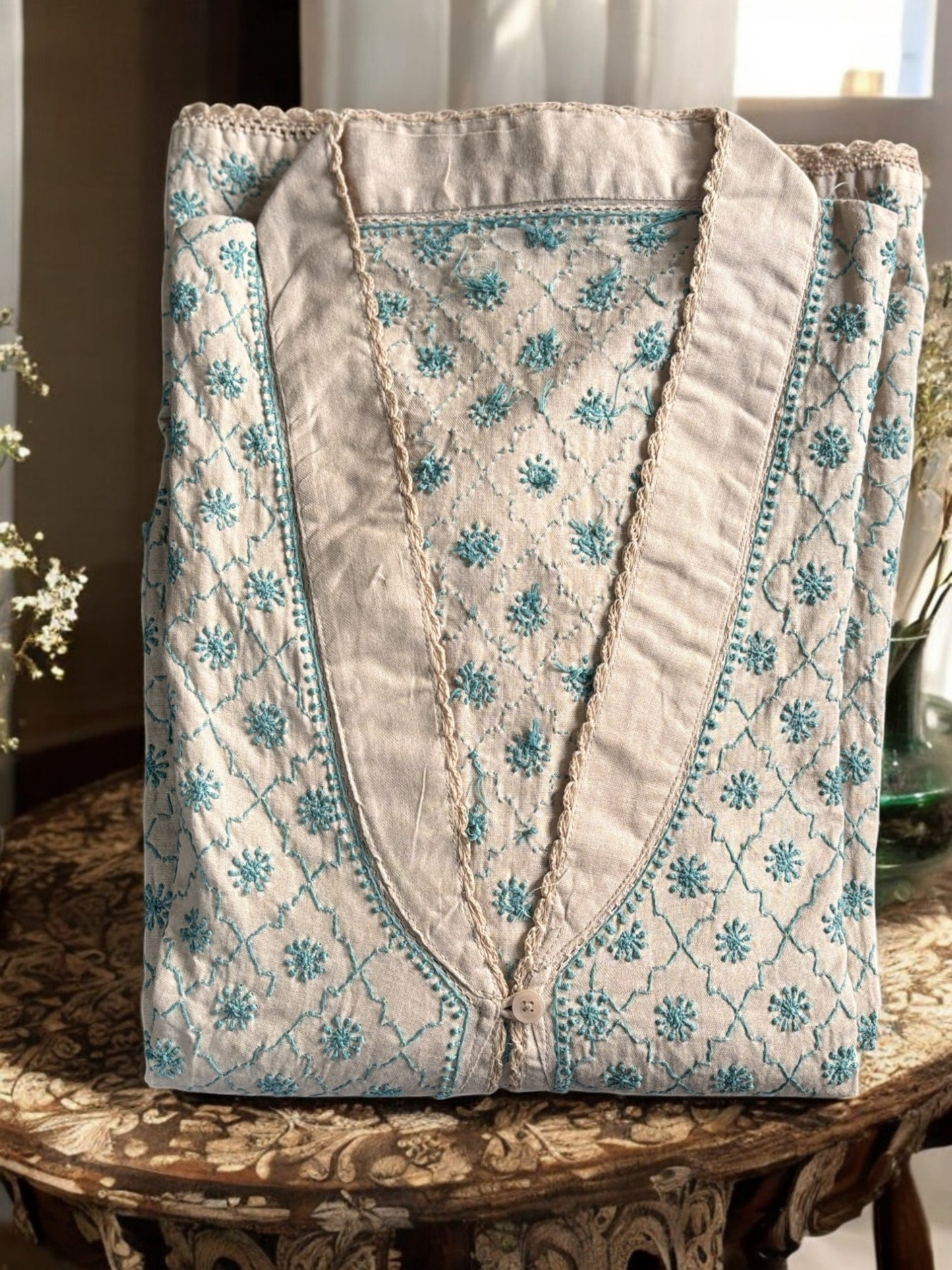 EXCLUSIVE GREY COLOR LONG NOORI JACKET WITH HANDCRAFTED CHIKANKARI