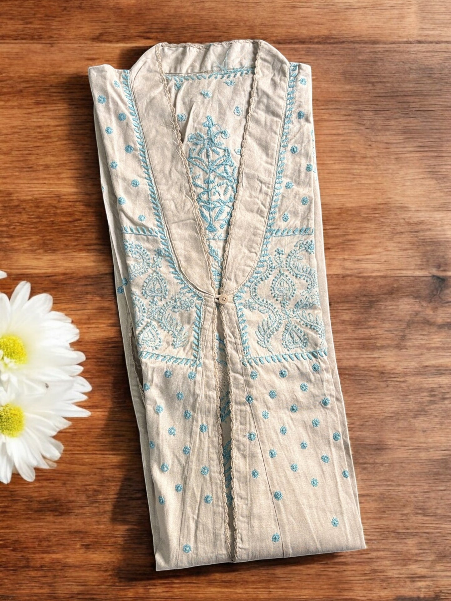 EXCLUSIVE LIGHT GREY COLOR LONG NOORI JACKET WITH HANDCRAFTED CHIKANKARI