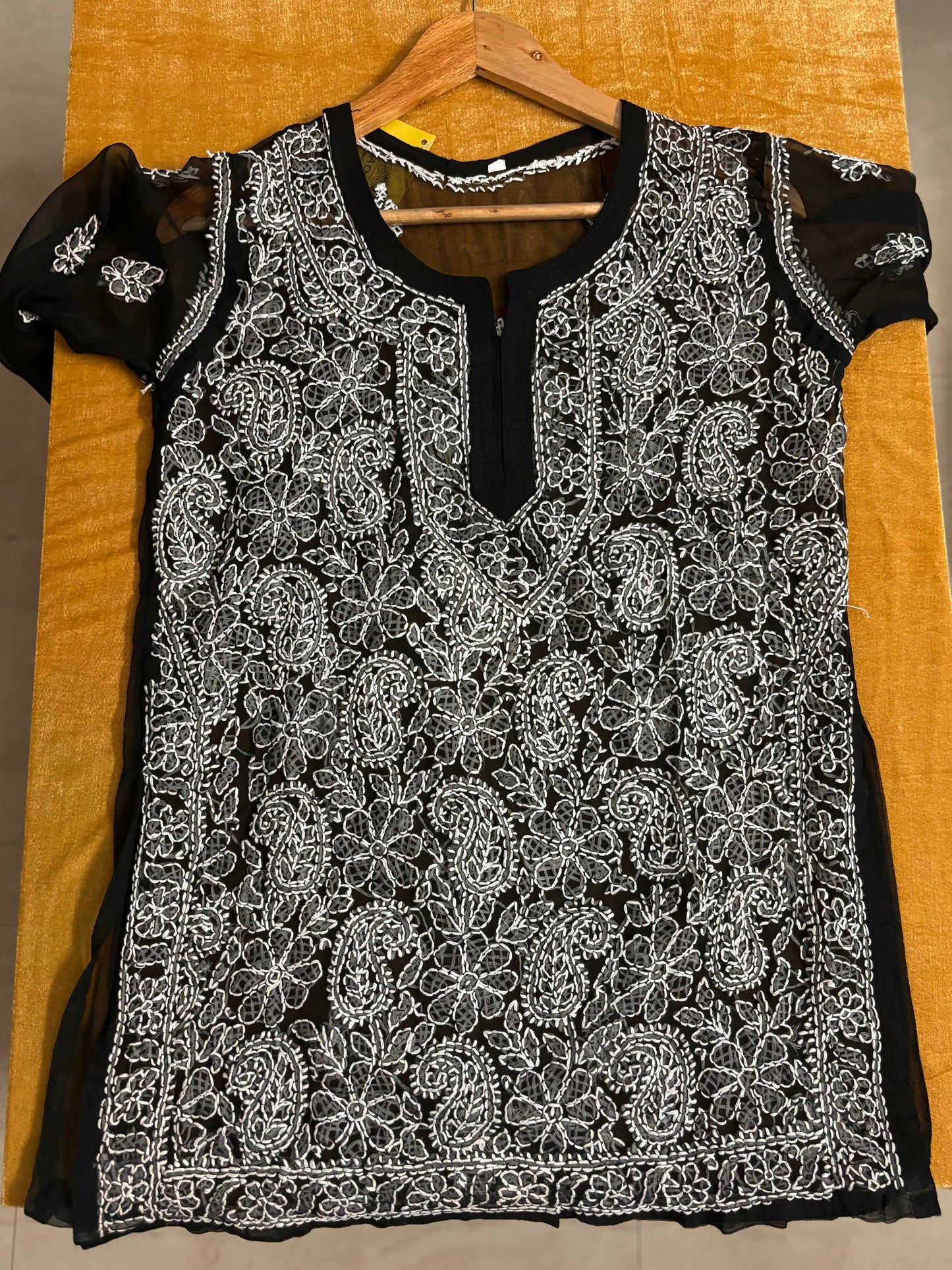 BLACK GEORGETTE SHORT CHIKANKARI KURTI