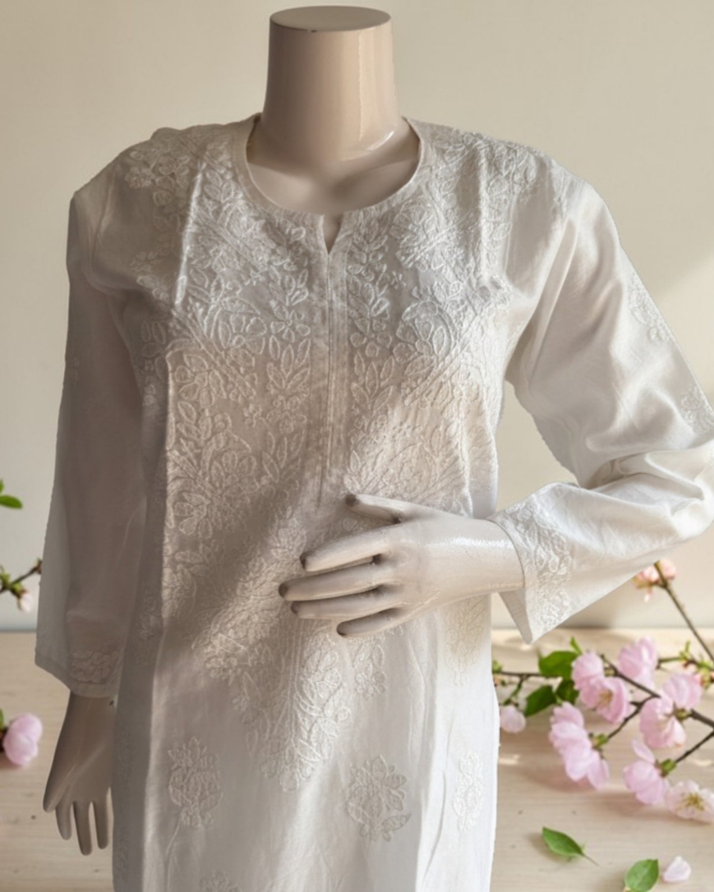 WHITE PREMIUM CHANDERI COTTON KUTI SHADOW WORK