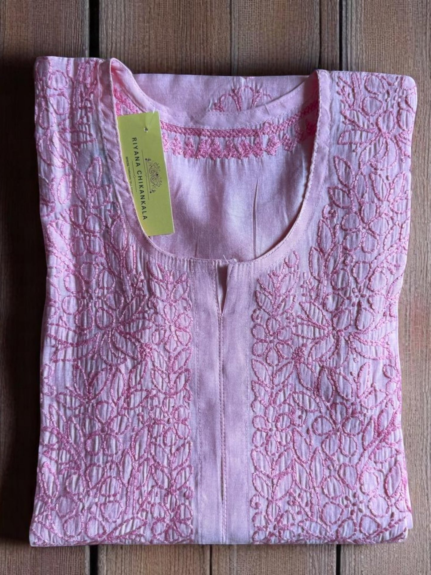 PASTEL CHANDERI COTTON SHADOW WORK CHIKANKARI KURTI
