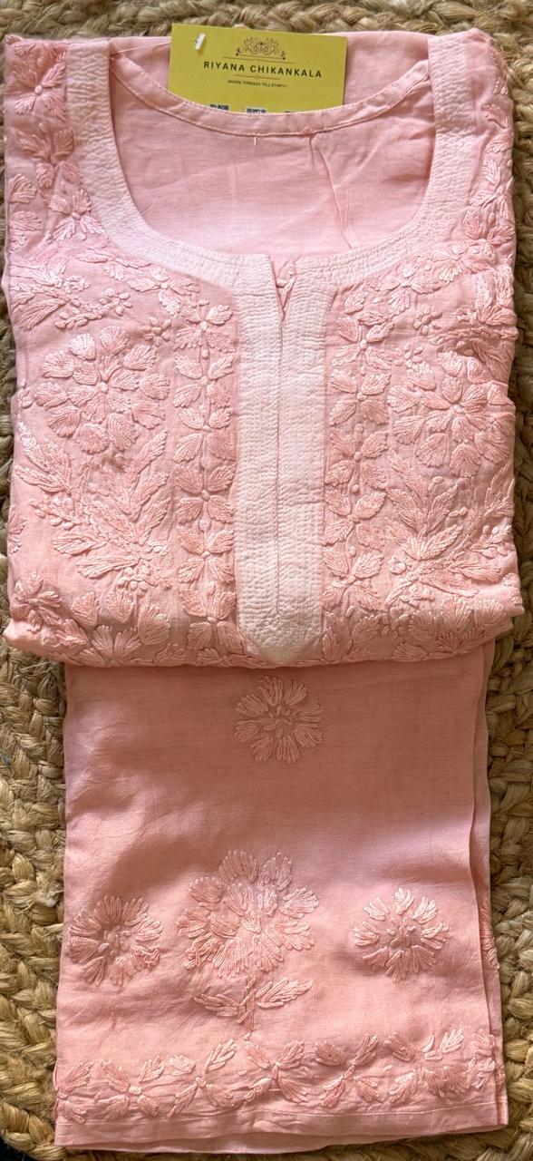 MAUVE PINK CHANDERI COTTON SUIT WITH CHIKANKARI 011