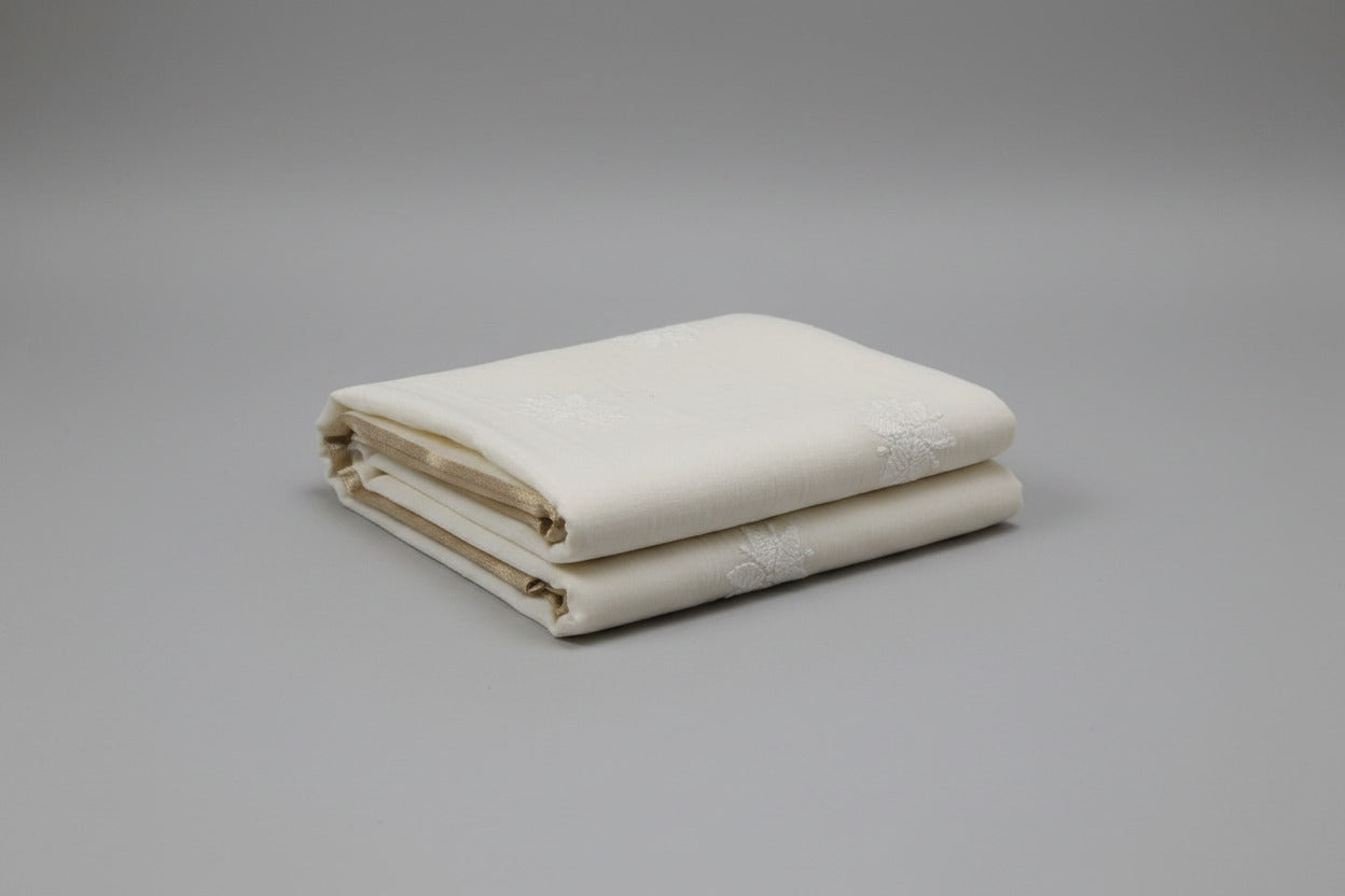 LUCKNOWI OFF WHITE CHANDERI COTTON DUPATTA WITH ZARI BORDER