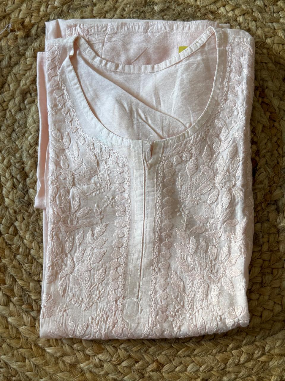 MAUVE PINK CHANDERI COTTON SUIT WITH CHIKANKARI 011