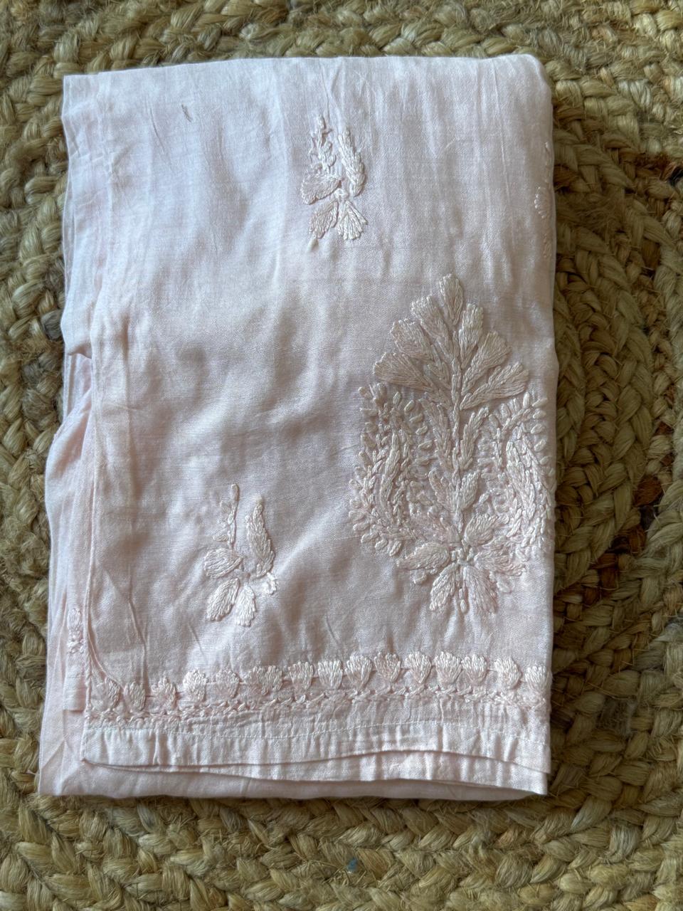 MAUVE PINK CHANDERI COTTON SUIT WITH CHIKANKARI 011