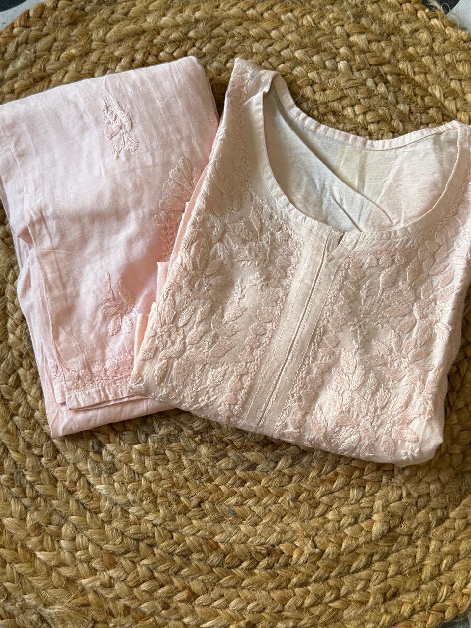 MAUVE PINK CHANDERI COTTON SUIT WITH CHIKANKARI 011