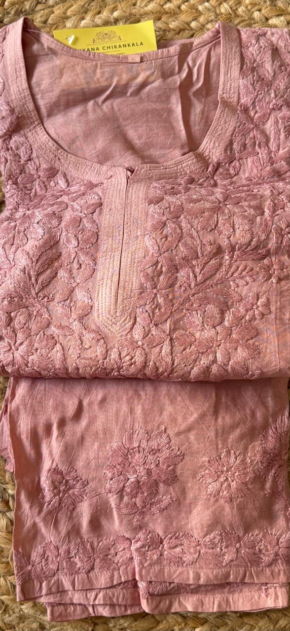 MAUVE PINK CHANDERI COTTON SUIT WITH CHIKANKARI 011
