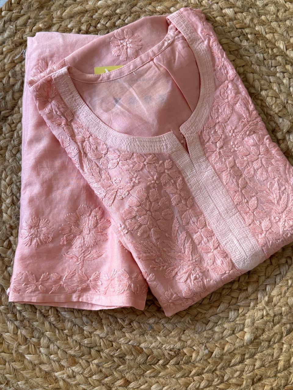MAUVE PINK CHANDERI COTTON SUIT WITH CHIKANKARI 011