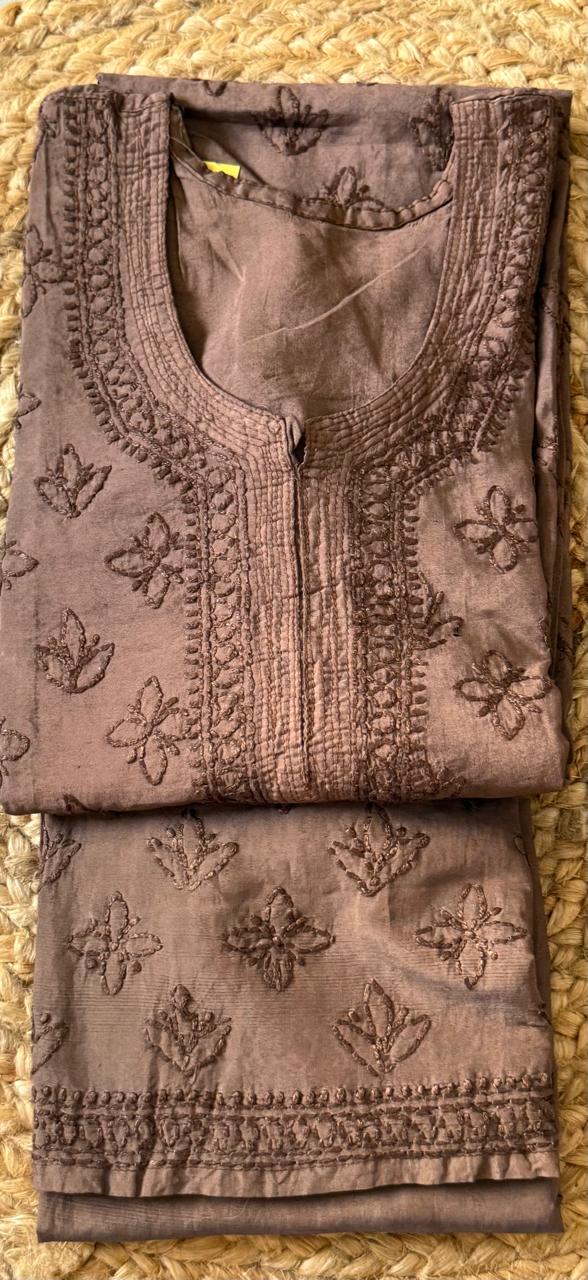 PASTEL YELLOW COLOR CHANDERI COTTON SUIT WITH CHIKANKARI 011