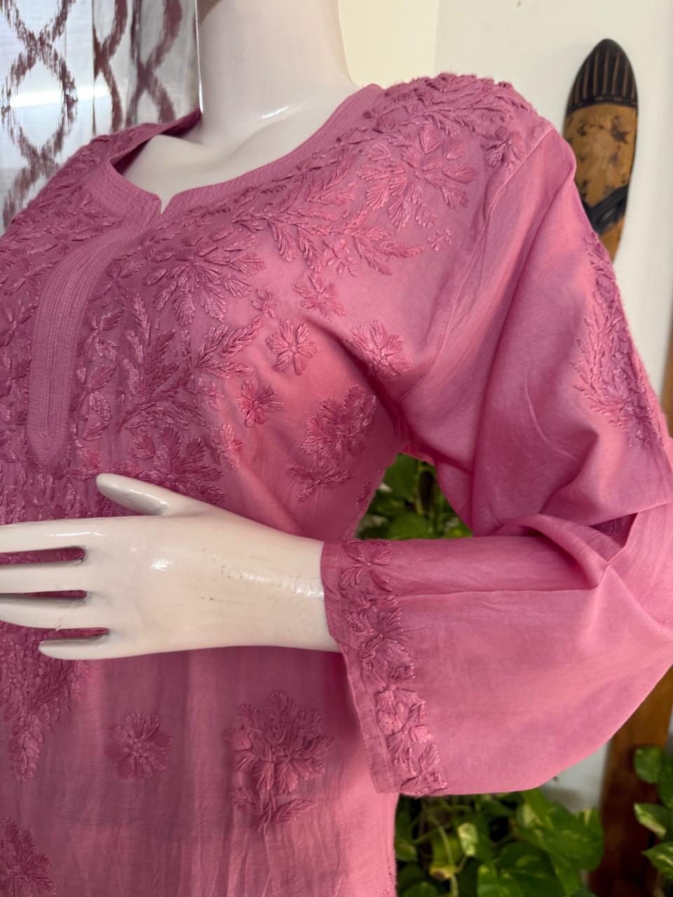 MAUVE PINK CHANDERI COTTON SUIT WITH CHIKANKARI 011